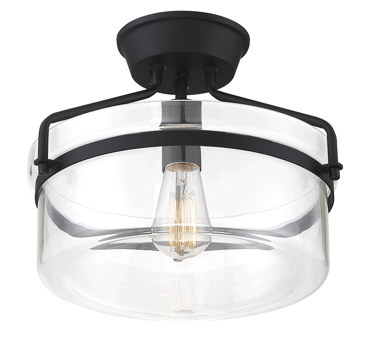 Gardner Matte Black Drum Glass Semi-Flush Ceiling Light