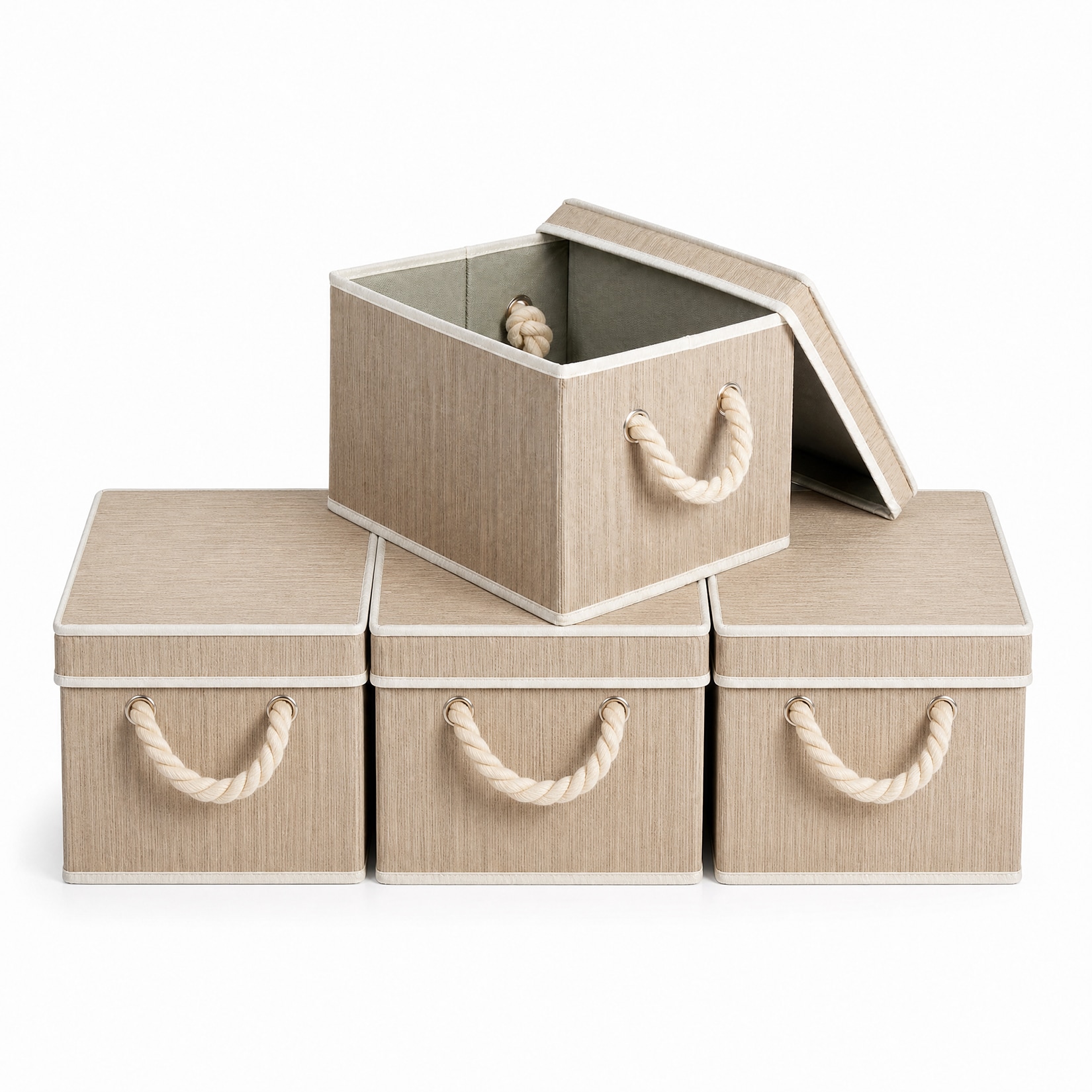 Aoile 4 Pack Foldable Fabric Storage Bins with Lids and Rope Handles Collapsible Fabric Cube Organizers Closet Organizer Boxes for Closet Bedroom Clothes Toys 11.8x6.7x9in
