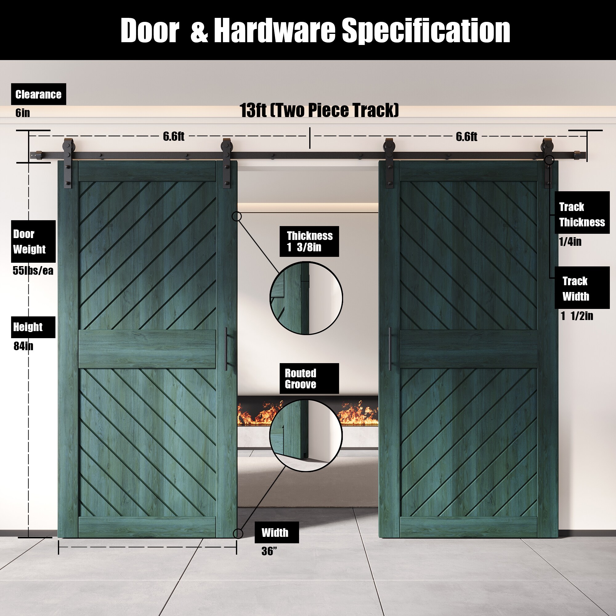 HOMACER YT2H156C-XT3-3684-RP Barn-Doors - View #2