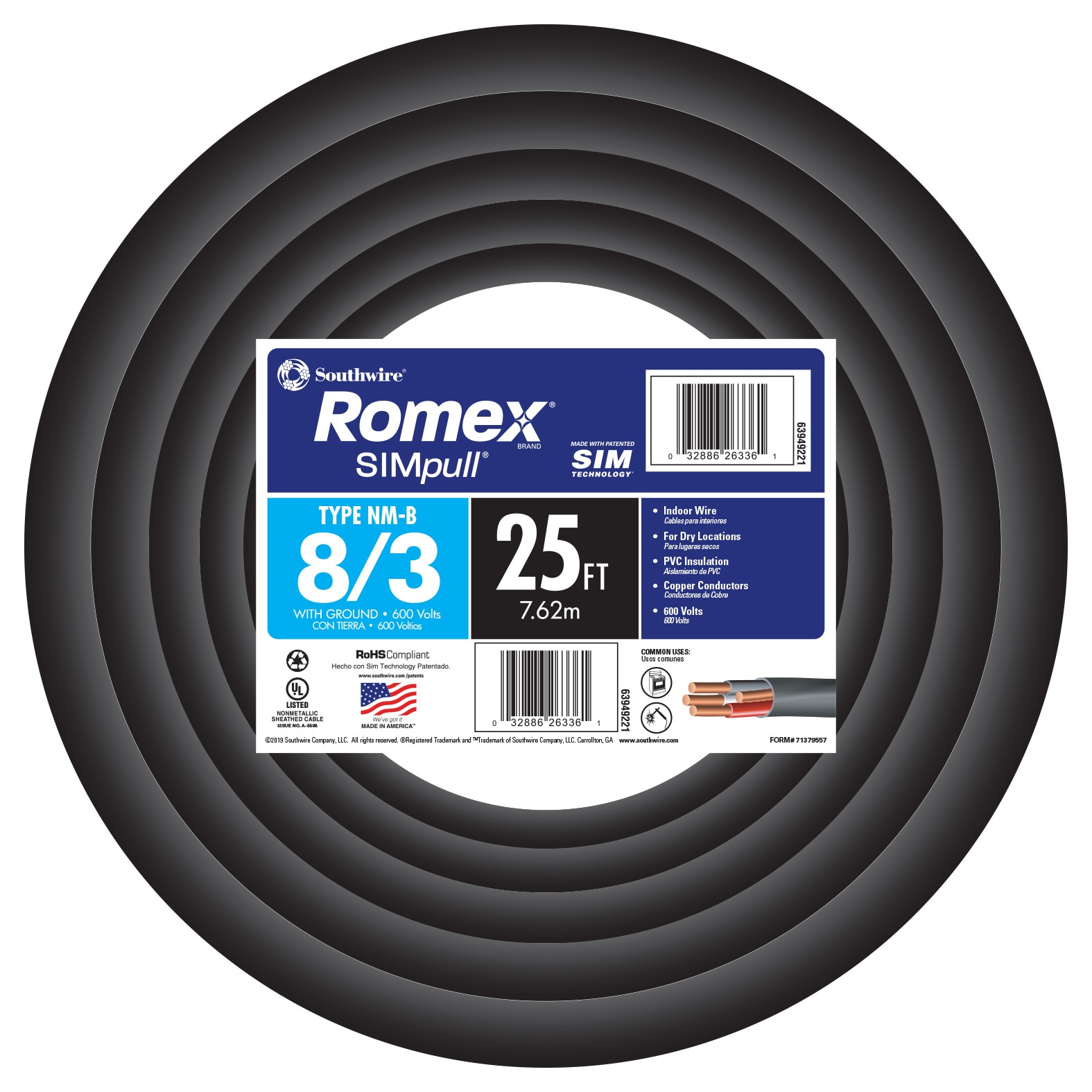 Southwire 25-ft 8/3 Romex SIMpull Stranded Indoor CU NM-B W/G Individual Pack (By-the-roll) 63949221 Sansujyuku sansujyuku.com