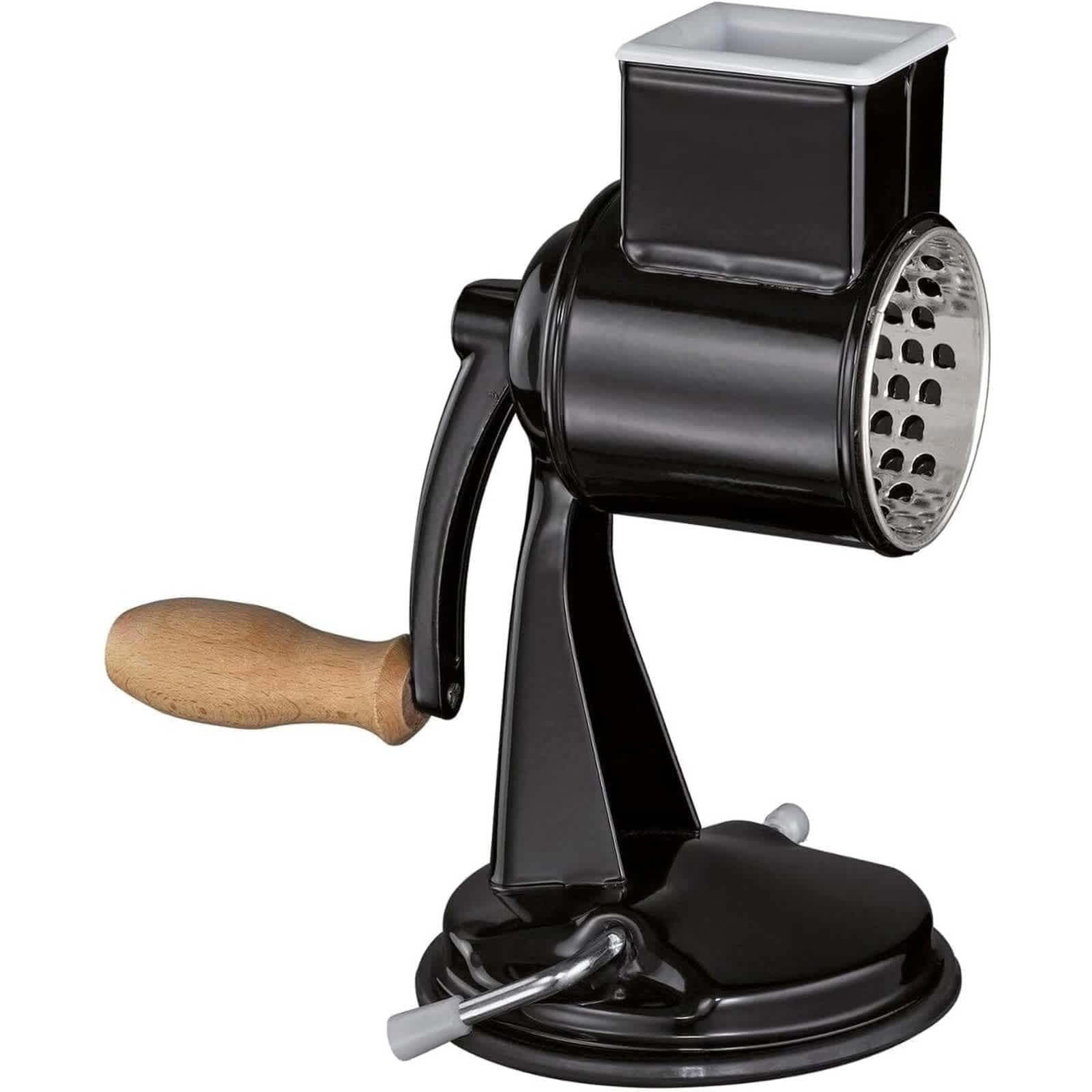 Zassenhaus M072181 Classic Drum Grater with Suction Base 2 Grating Drums Pestle and Vegetable Cutter Black