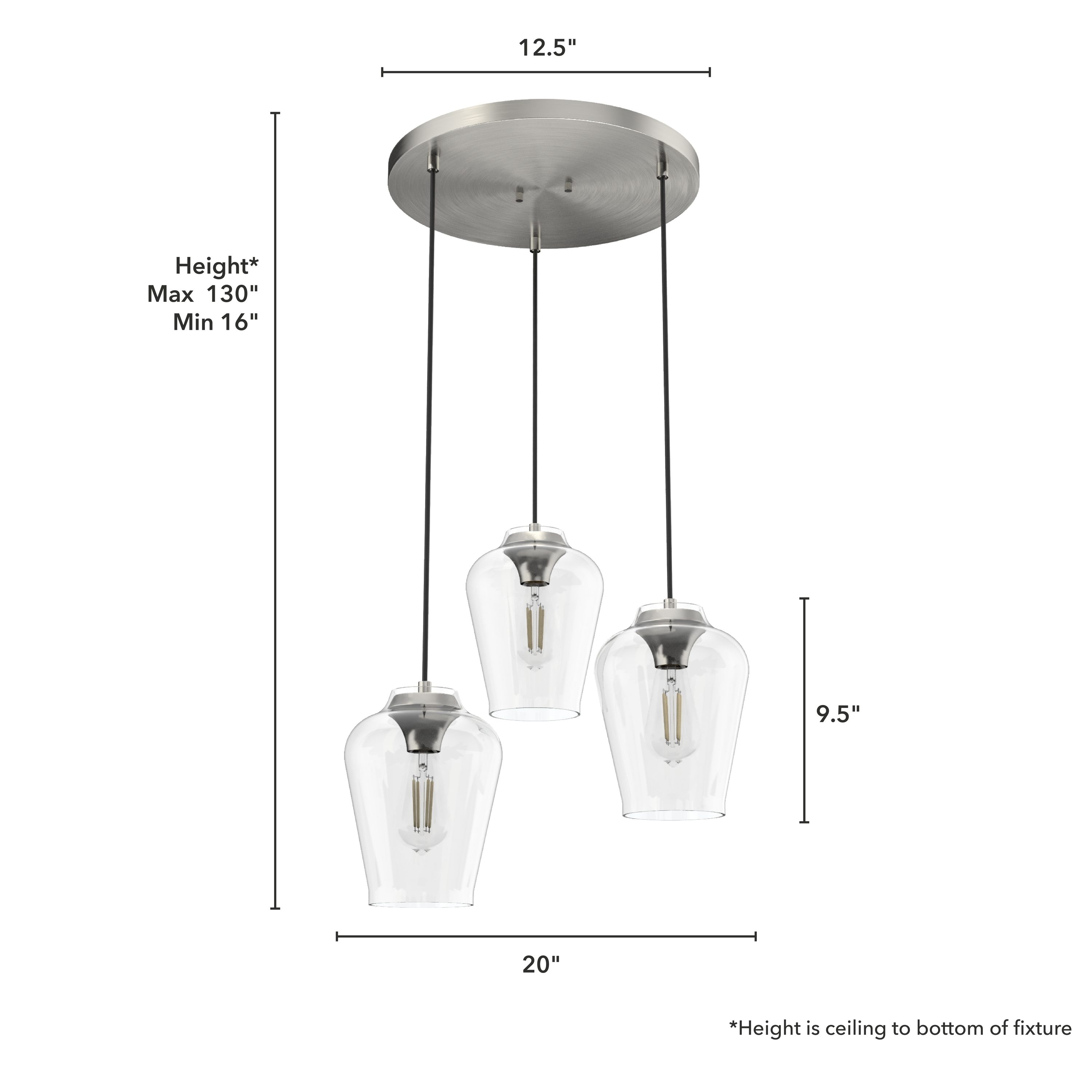 Hunter Vidria Brushed Nickel 3-Light Cluster Pendant Fixture