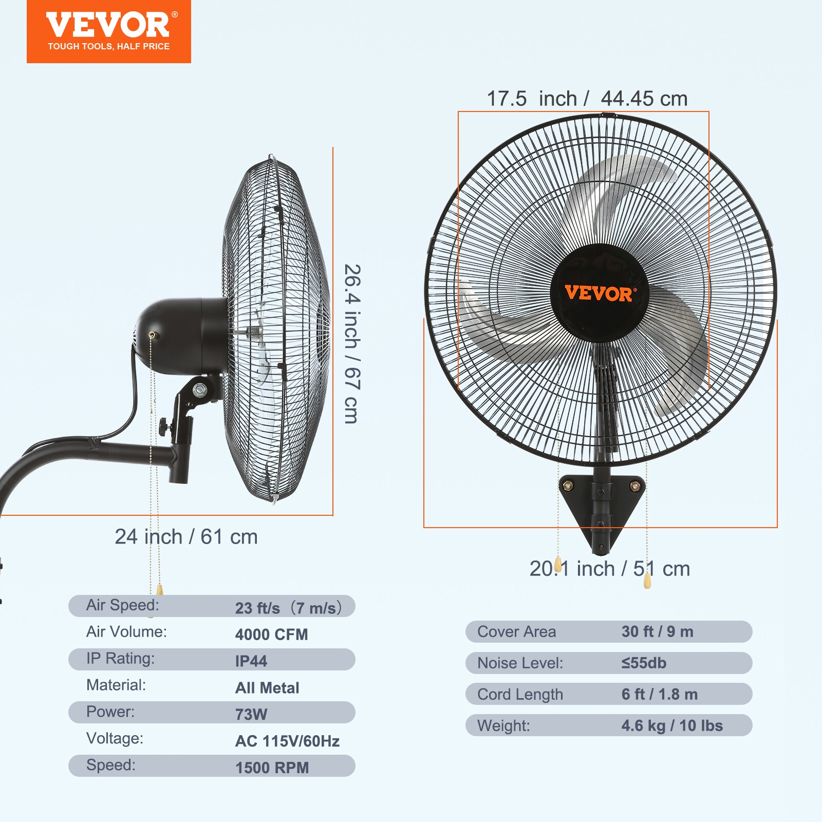VEVOR GYBGSFSYCSF18BWP2V1 Wall-Mounted-Fans - View #8
