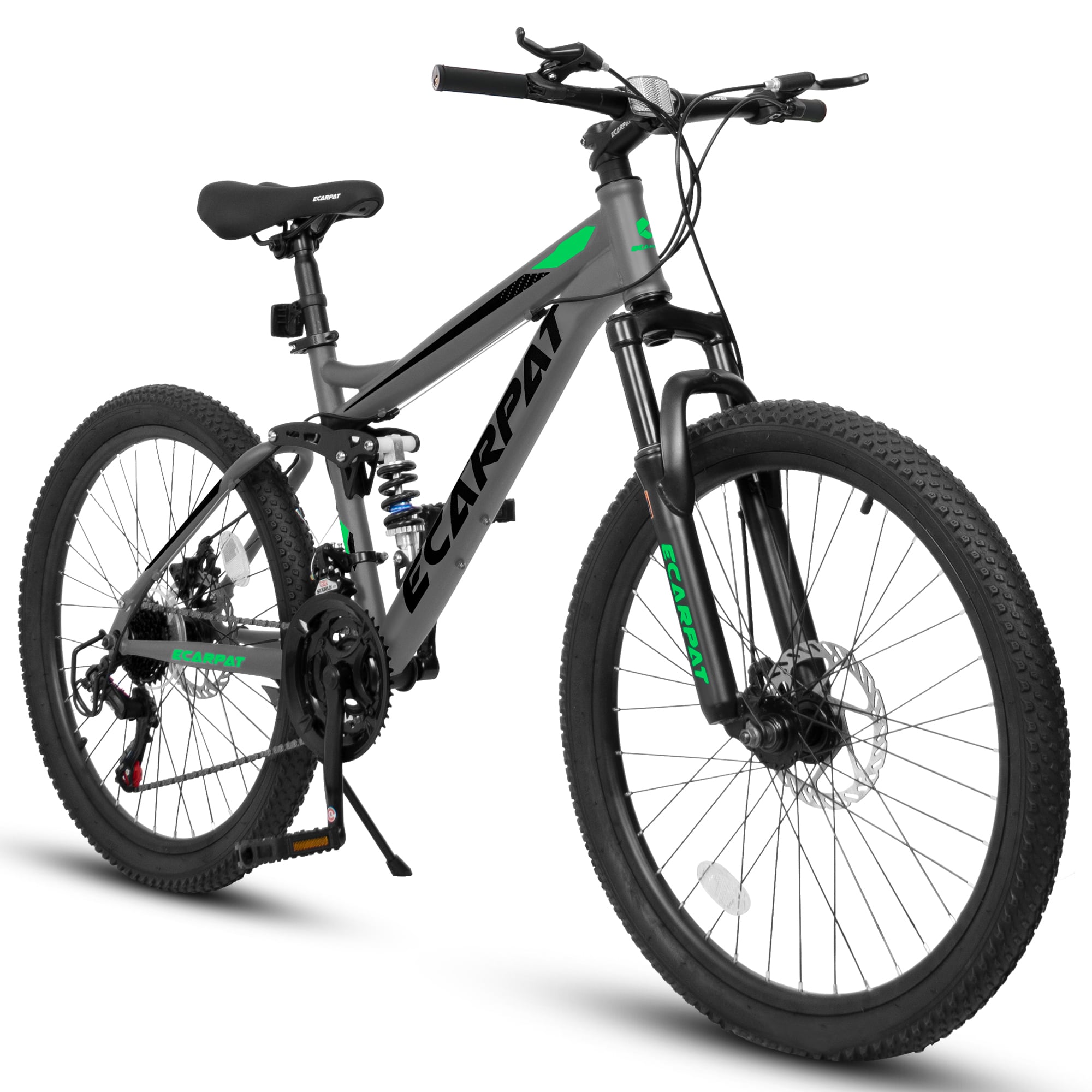 JUSHUA 24inch Mountain Bike Full Suspension 21 Speed Shifter Lever Gear Indicator High Carbon Steel Frame Mechanical Disc Brakes Unisex for Trails