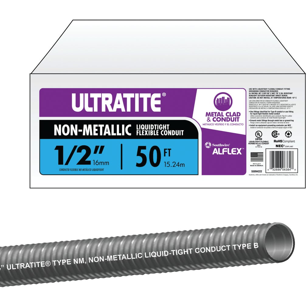 Woods Southwire 55094222 1/2-Inch x 50-Feet Non-Metallic Liquidtight ...