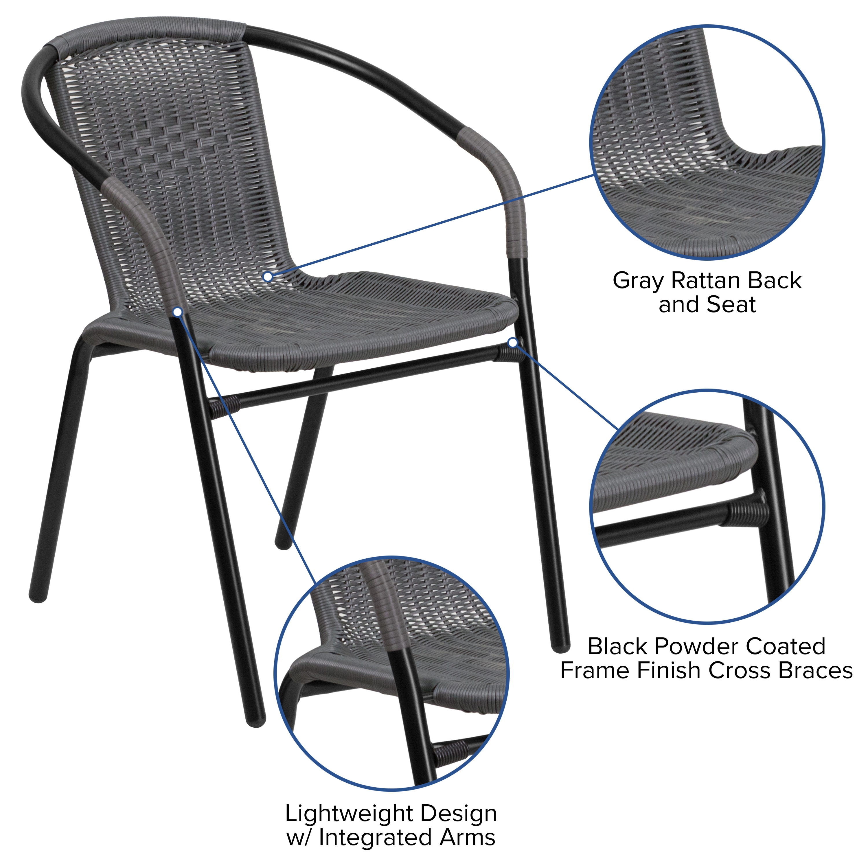 Gray Rattan Stackable Patio Dining Chairs, Set of 2
