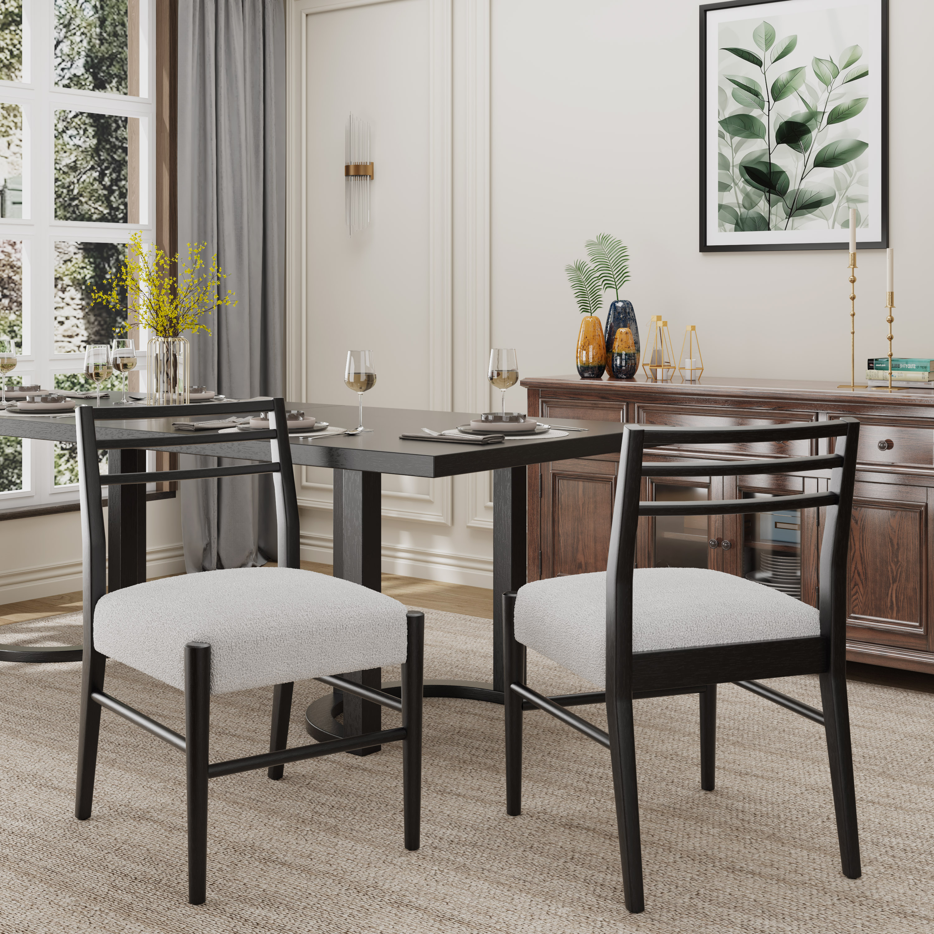 Christopher Knight Home - Fescue Fabric and Rubberwood Upholstered Dining Chairs Set of 2 Black a...