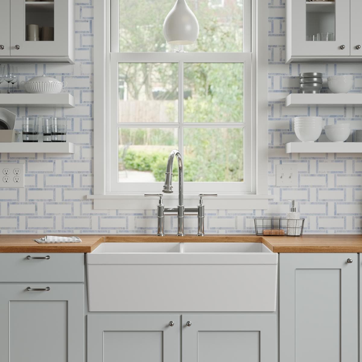 Elkay 33" White Fireclay Double Bowl Farmhouse Sink