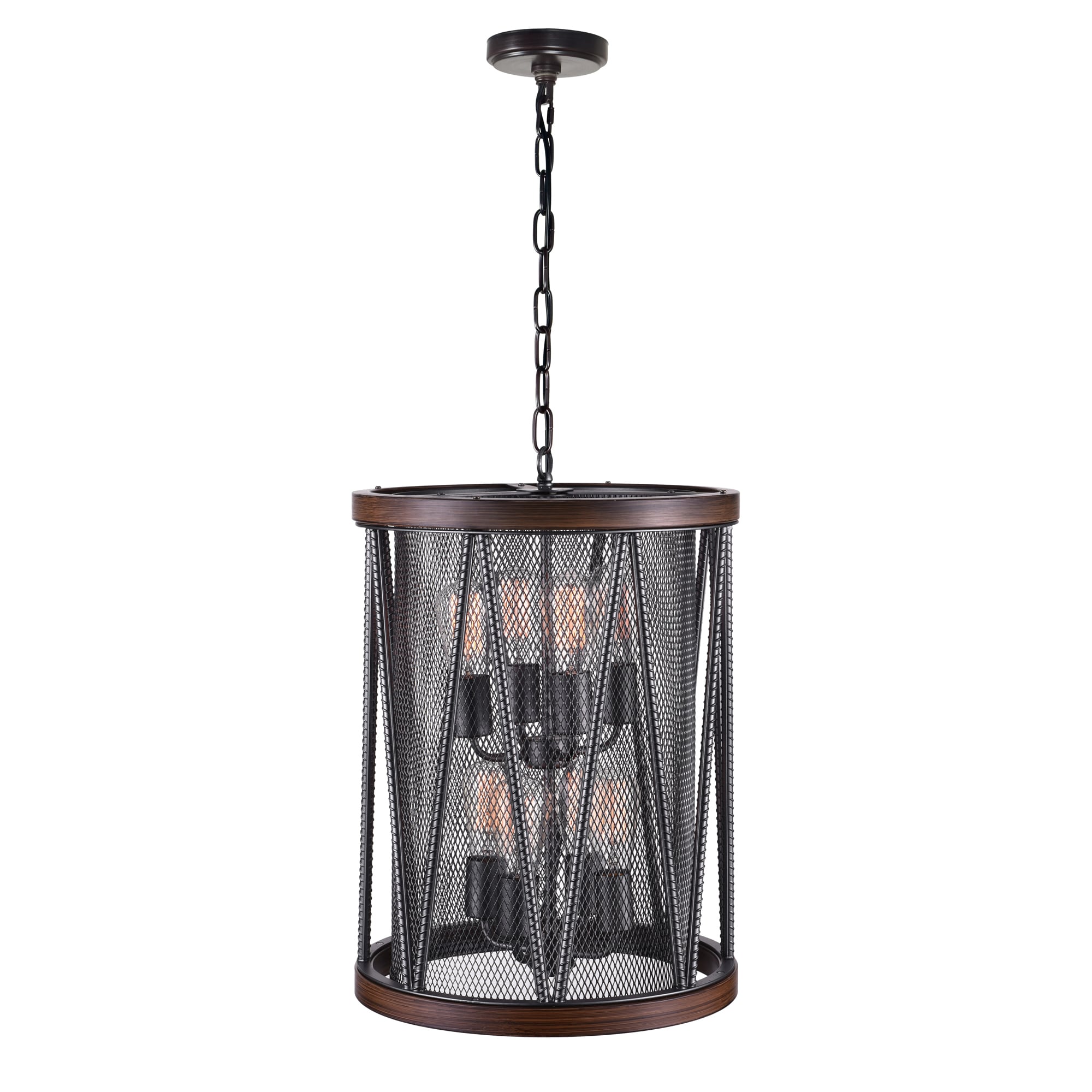 Mini Pewter Drum Shade Mesh Chandelier with Adjustable Chain