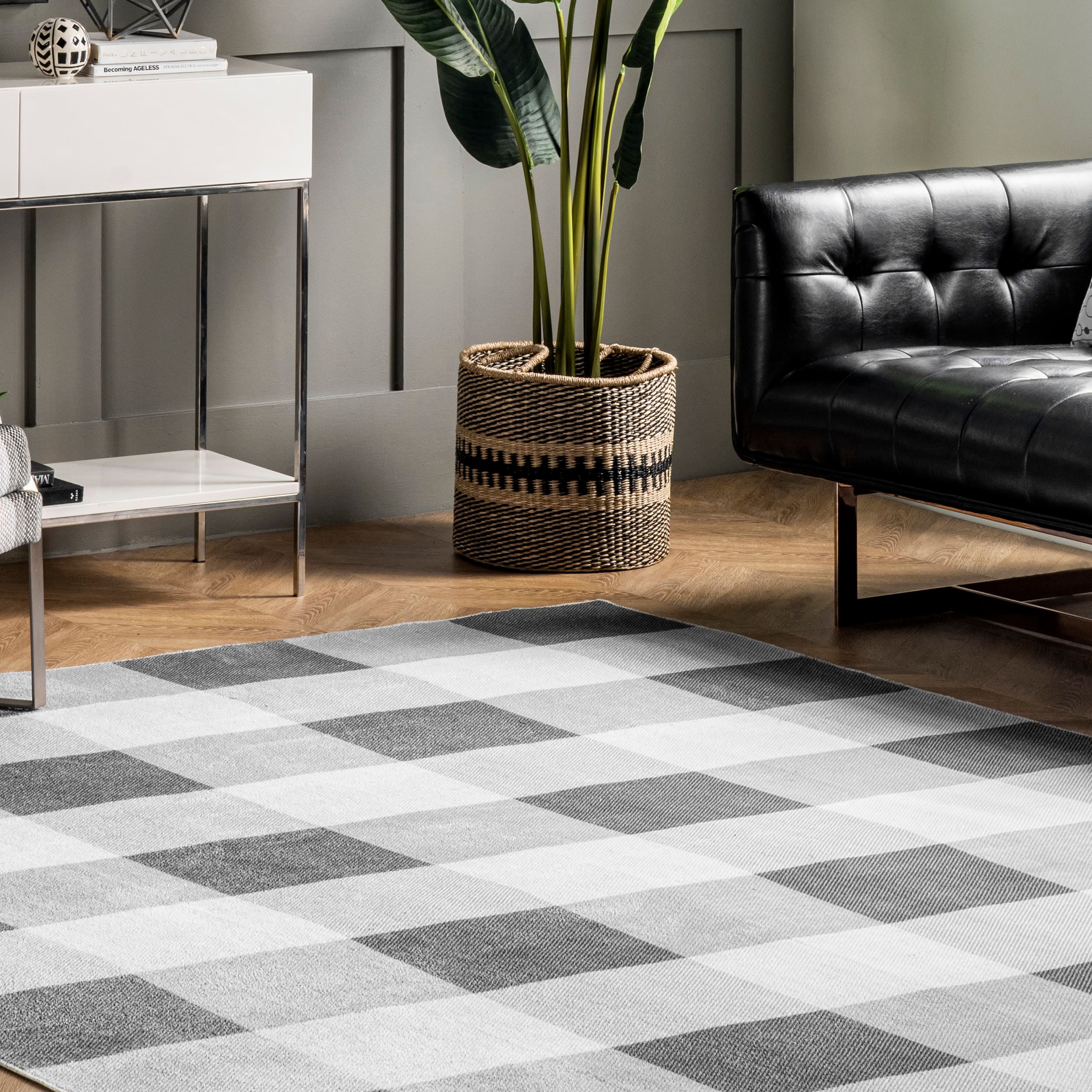 Gray Buffalo Plaid Washable Rectangular Area Rug