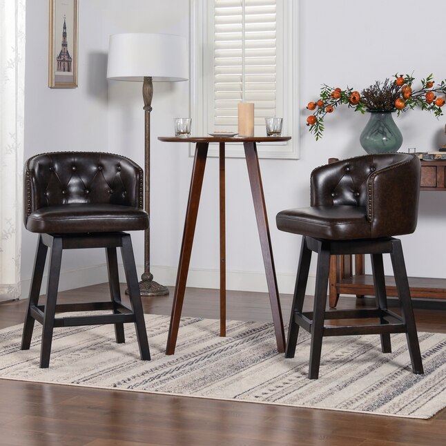 Upholstered Swivel Bar Stool, Brown Leather Swivel Counter Height Stools