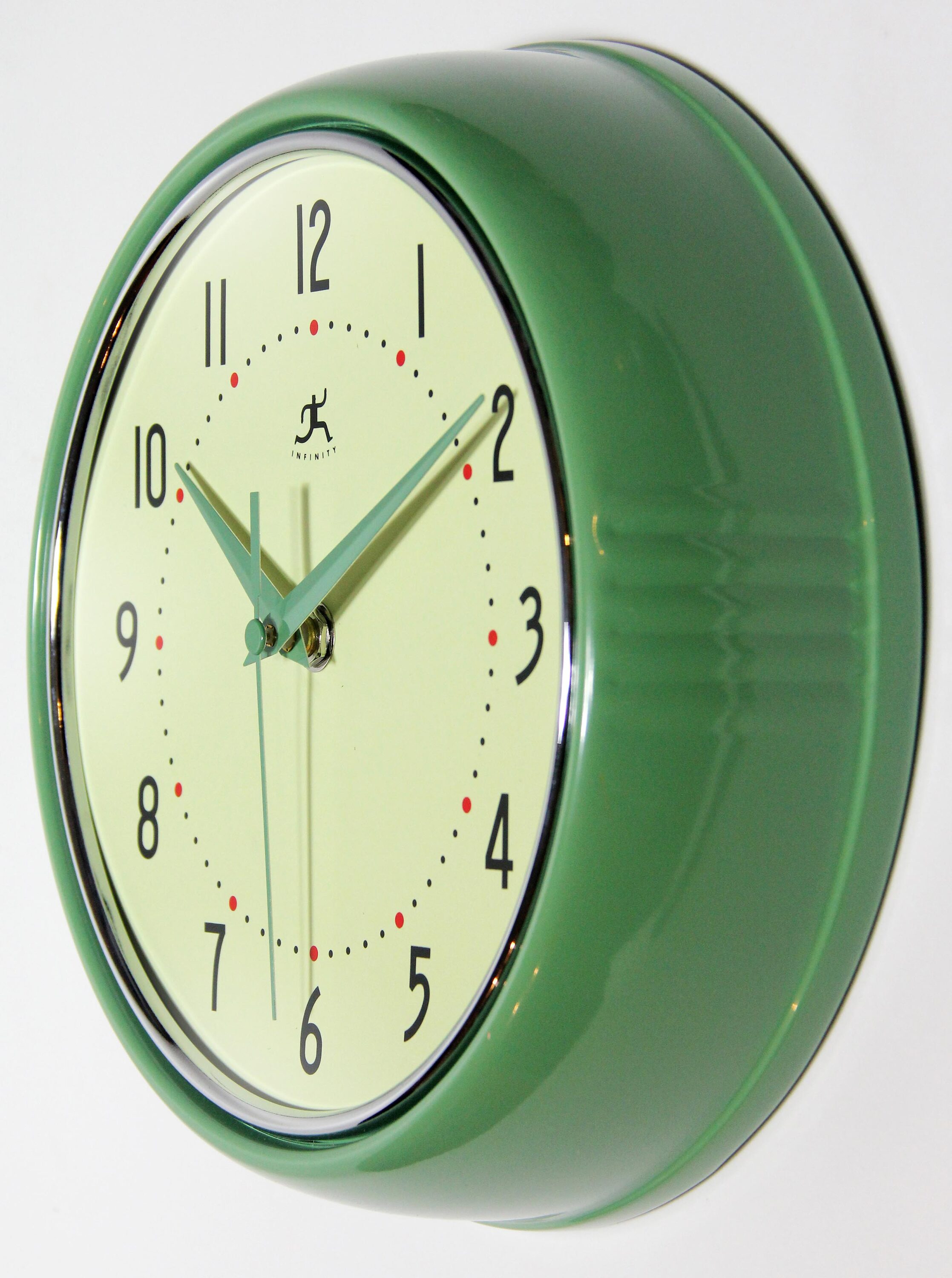 9.5" Green Retro Metal Wall Clock with Cream Face