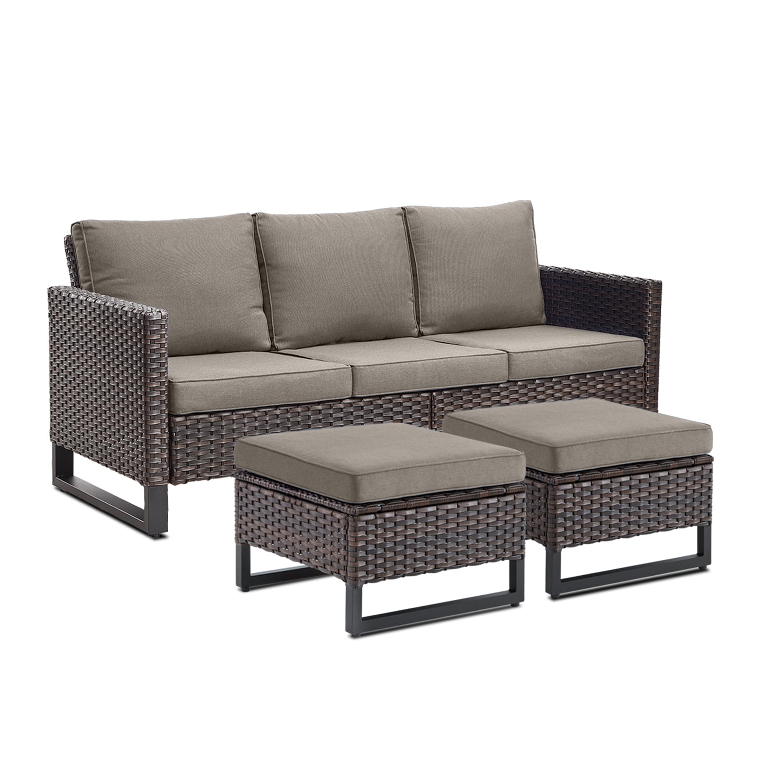 Rilyson FS118119-3 U-Shaped Wicker Outdoor Sofa with Gray Cushions and Wicker Frame