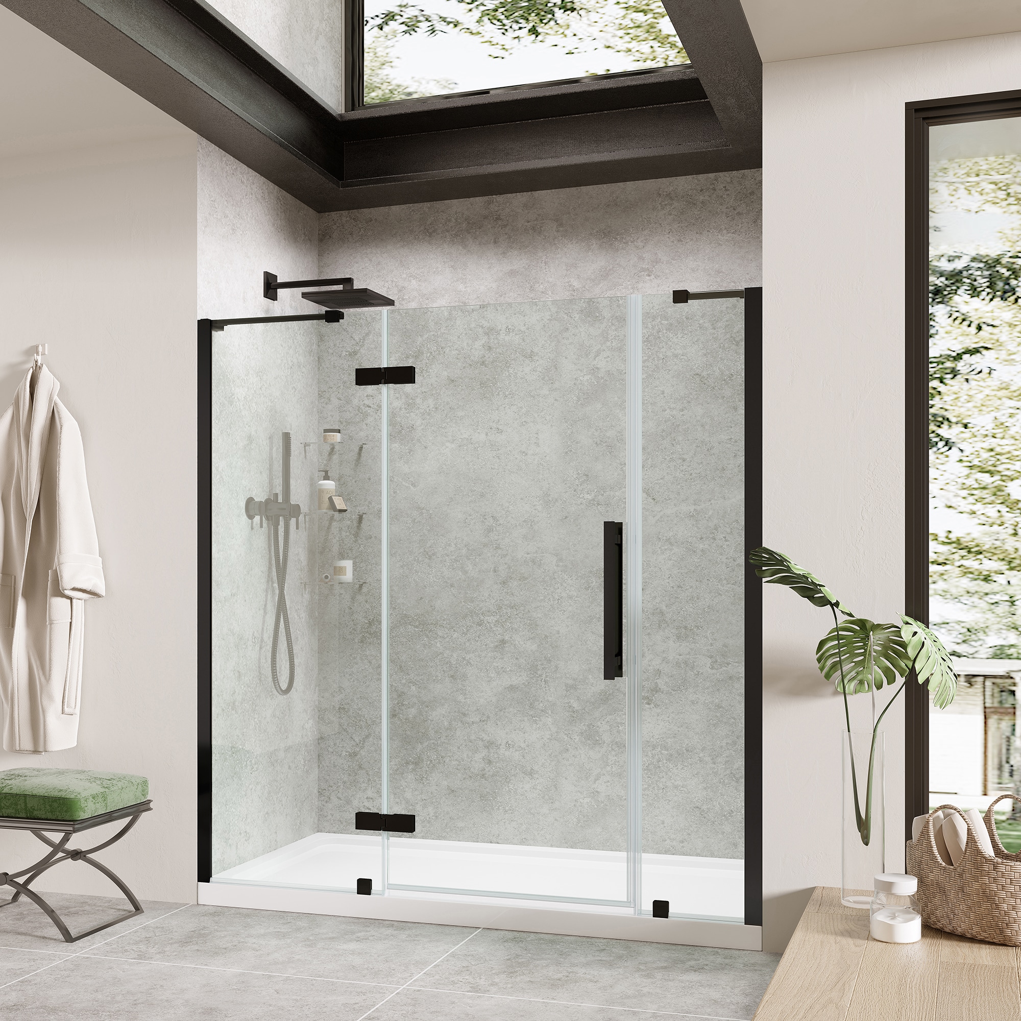 Tampa 72'' Black Frameless Rectangle Shower Kit with Shelves