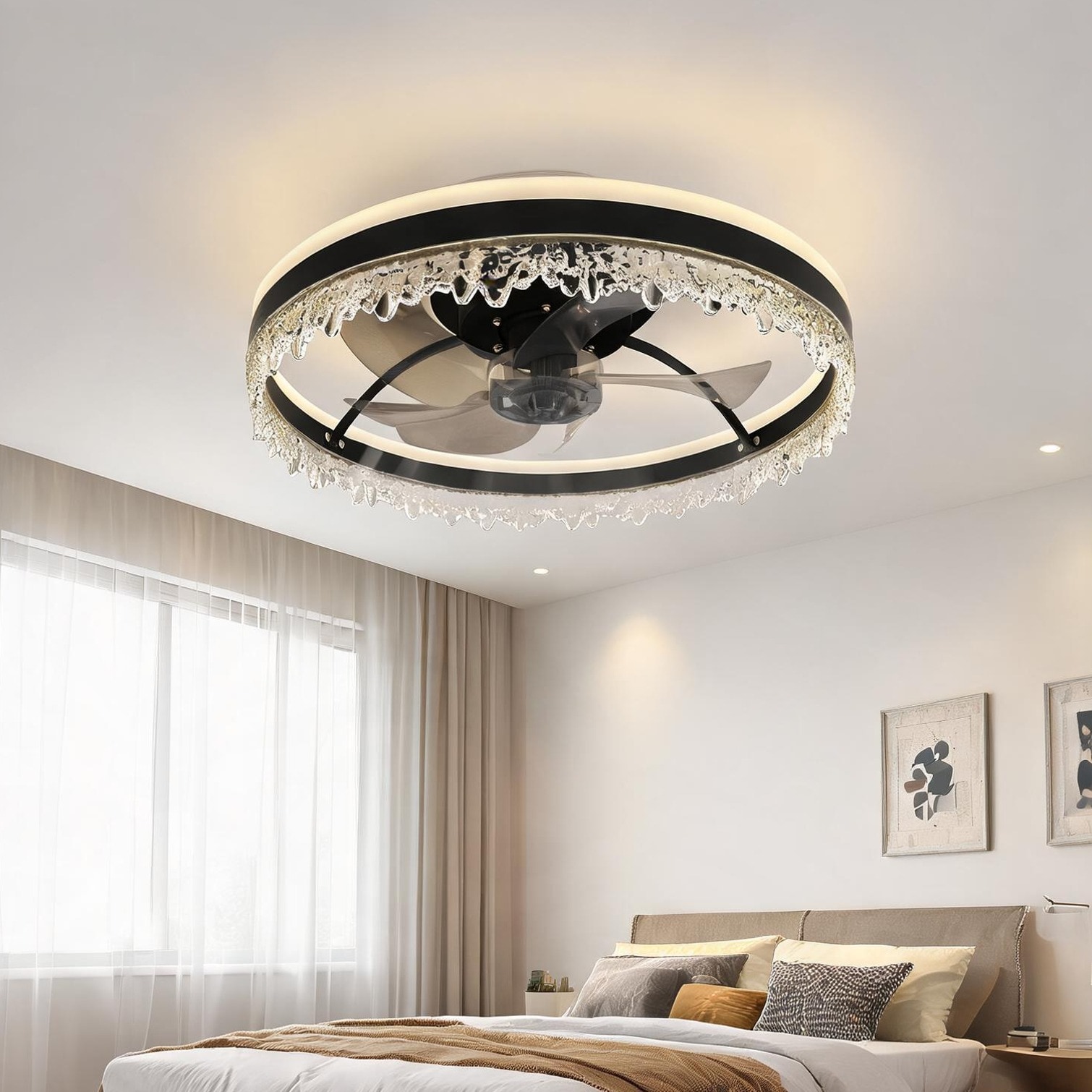 Watnature Ceiling Fan with remote pairing Matte black flush mount with Timer Settings and Quiet Airflow