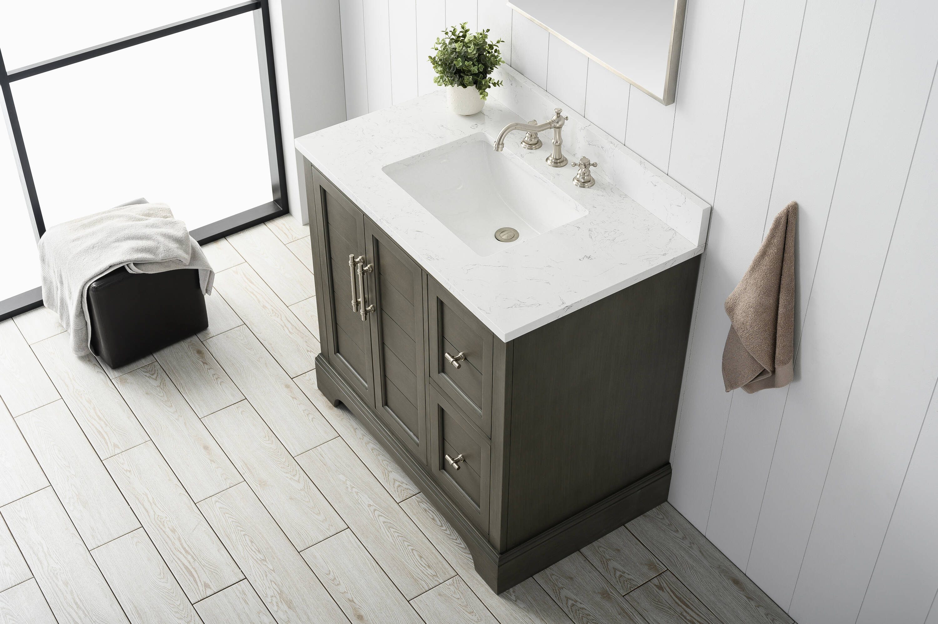 36-Inch Silver Grey Single Sink Bathroom Vanity with Quartz Top