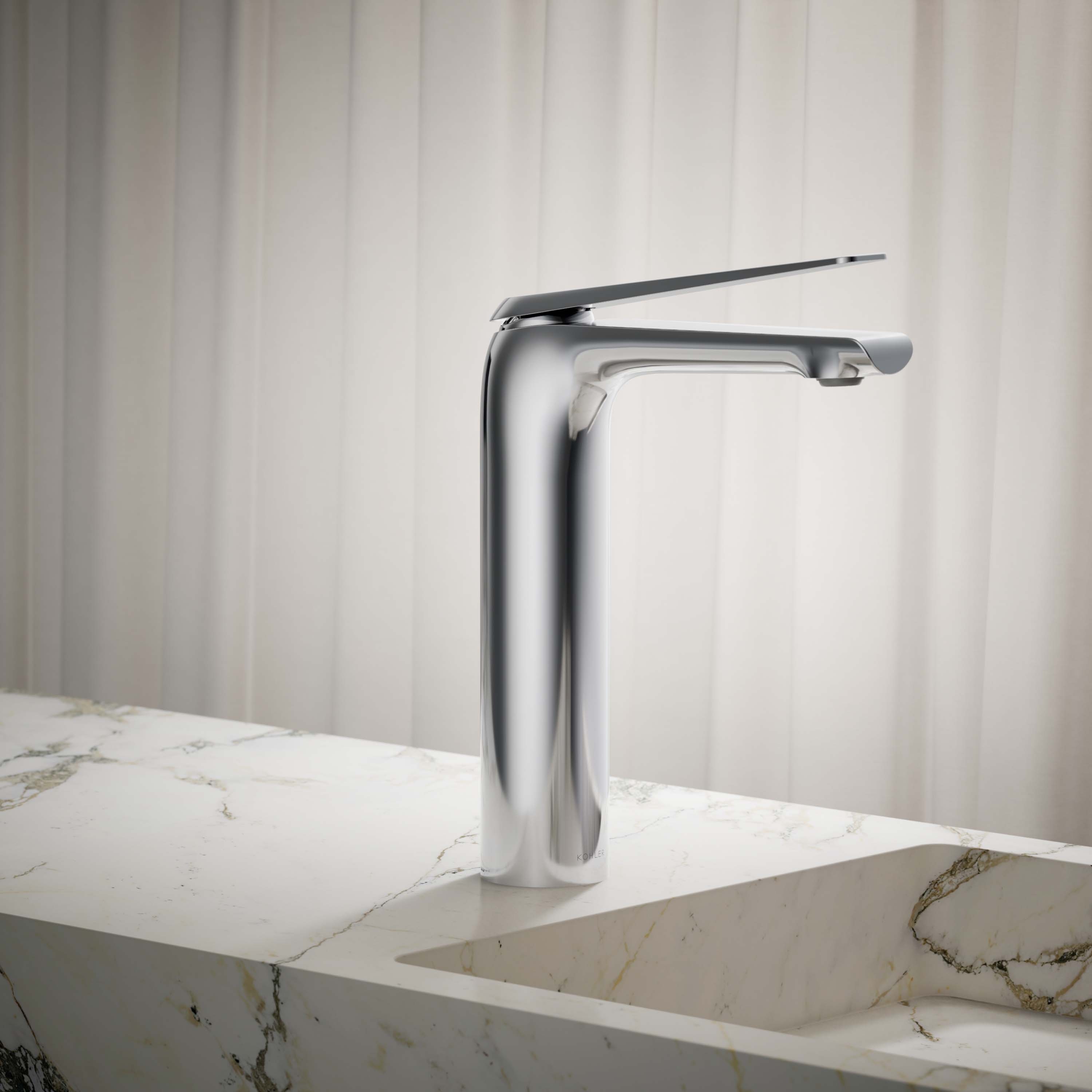KOHLER K-97347-4-CP Avid Polished Chrome Single hole 1-handle WaterSense Low-arc Commercial/Residential Handle Bathroom Sink Faucet with Drain
