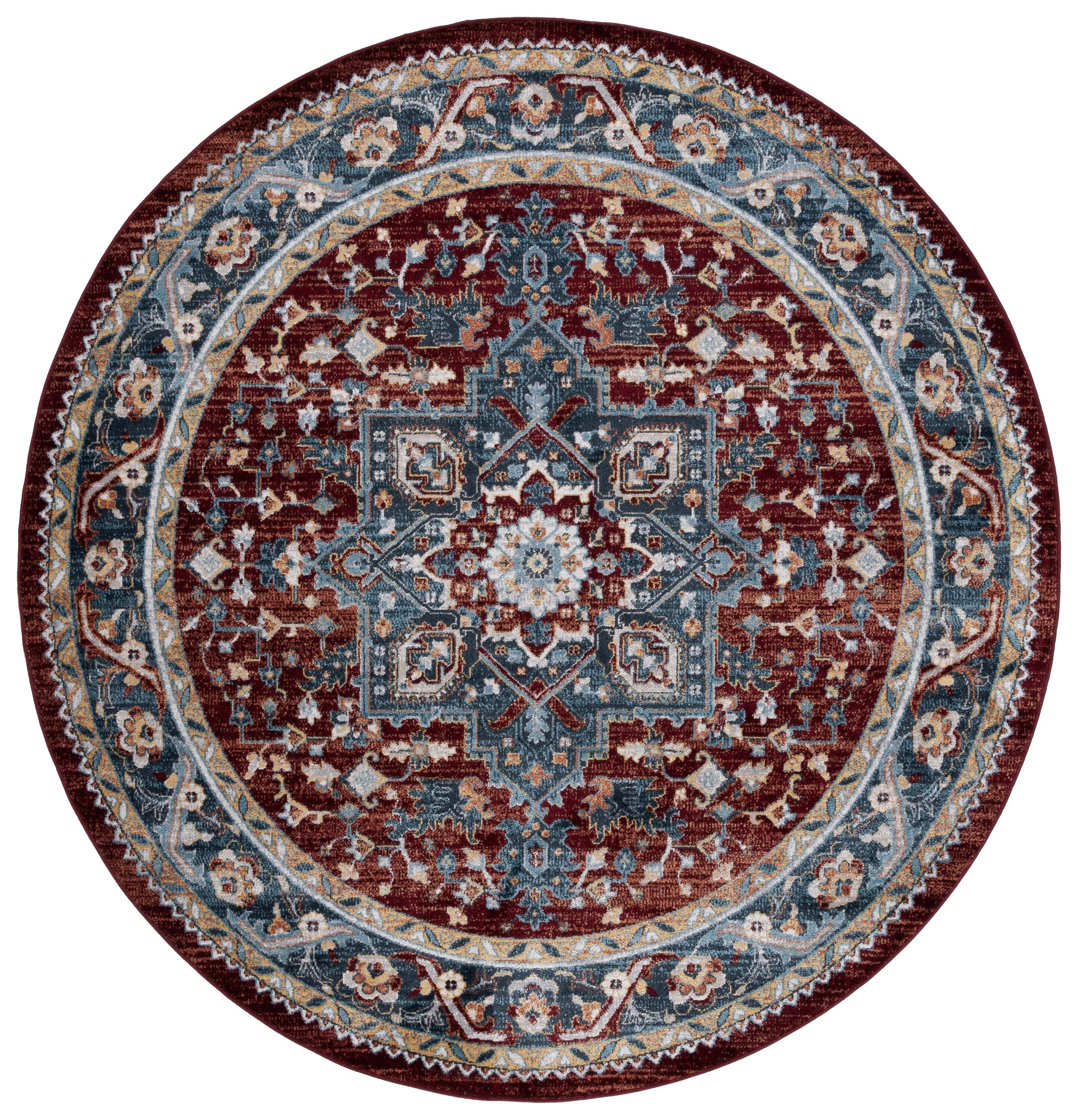 Bayside Red and Blue Round Synthetic Washable Area Rug