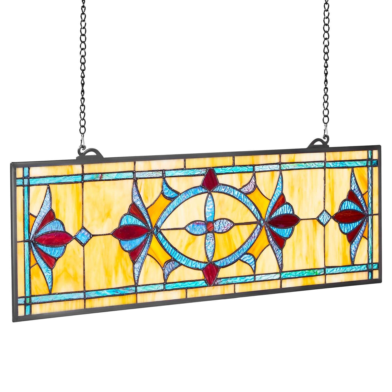 VEVOR SCHXFXCSBLBH08776V0 Stained Glass Window Panel  32 x 10 in  Tiffany Style Hanging Transom Window Panel with Chain  Large Horizontal Rectangle Stain Glass  Vintage Traditional Art Handcrafts for Kitchen Home Decor