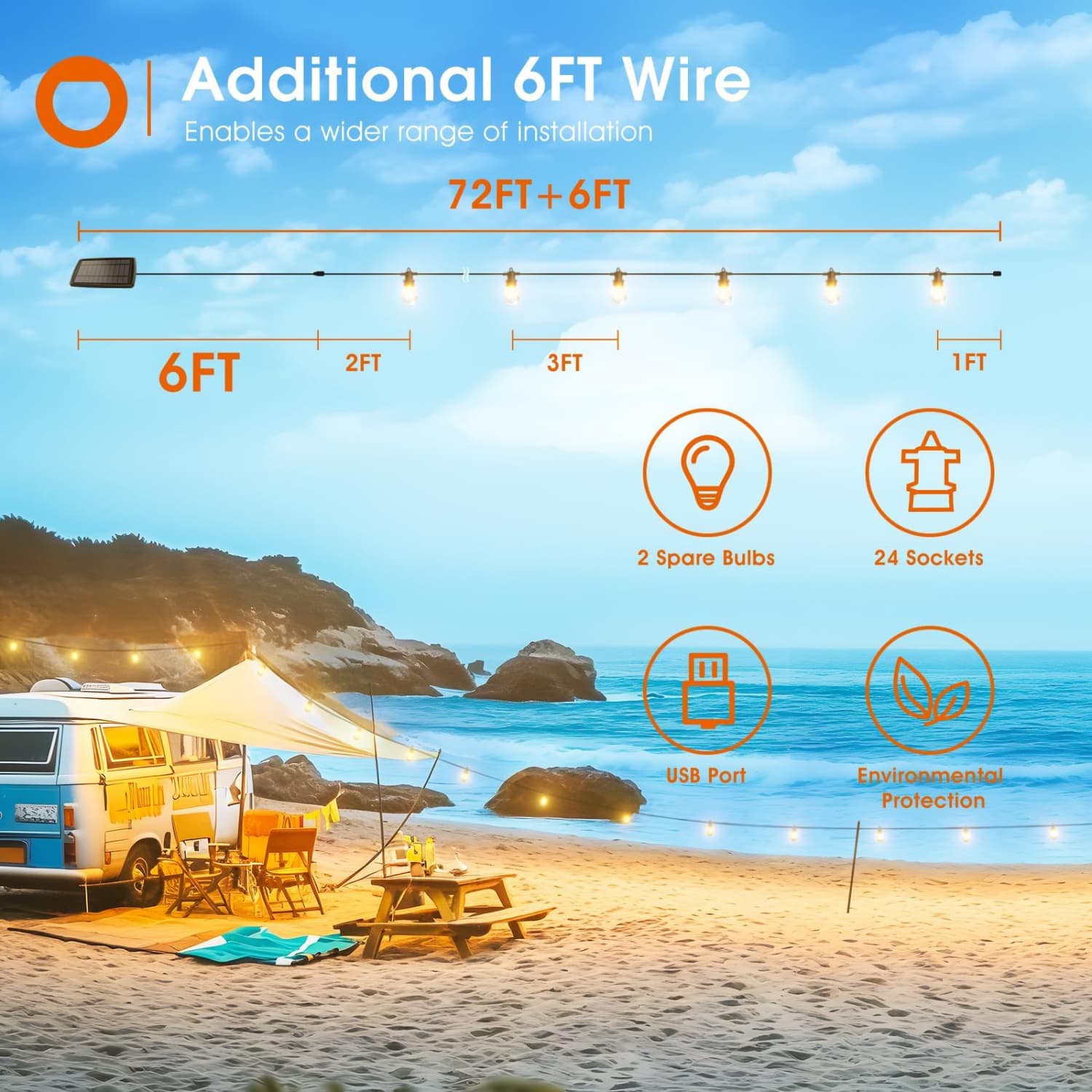 Angel Sar 78 ft Outdoor Waterproof Solar String Lights with USB Port ...