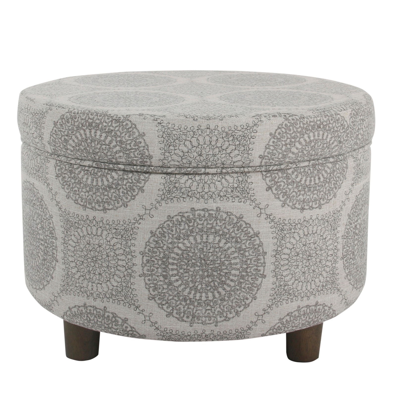 Benzara BM194119 Casual Gray Round Integrated Storage Ottoman