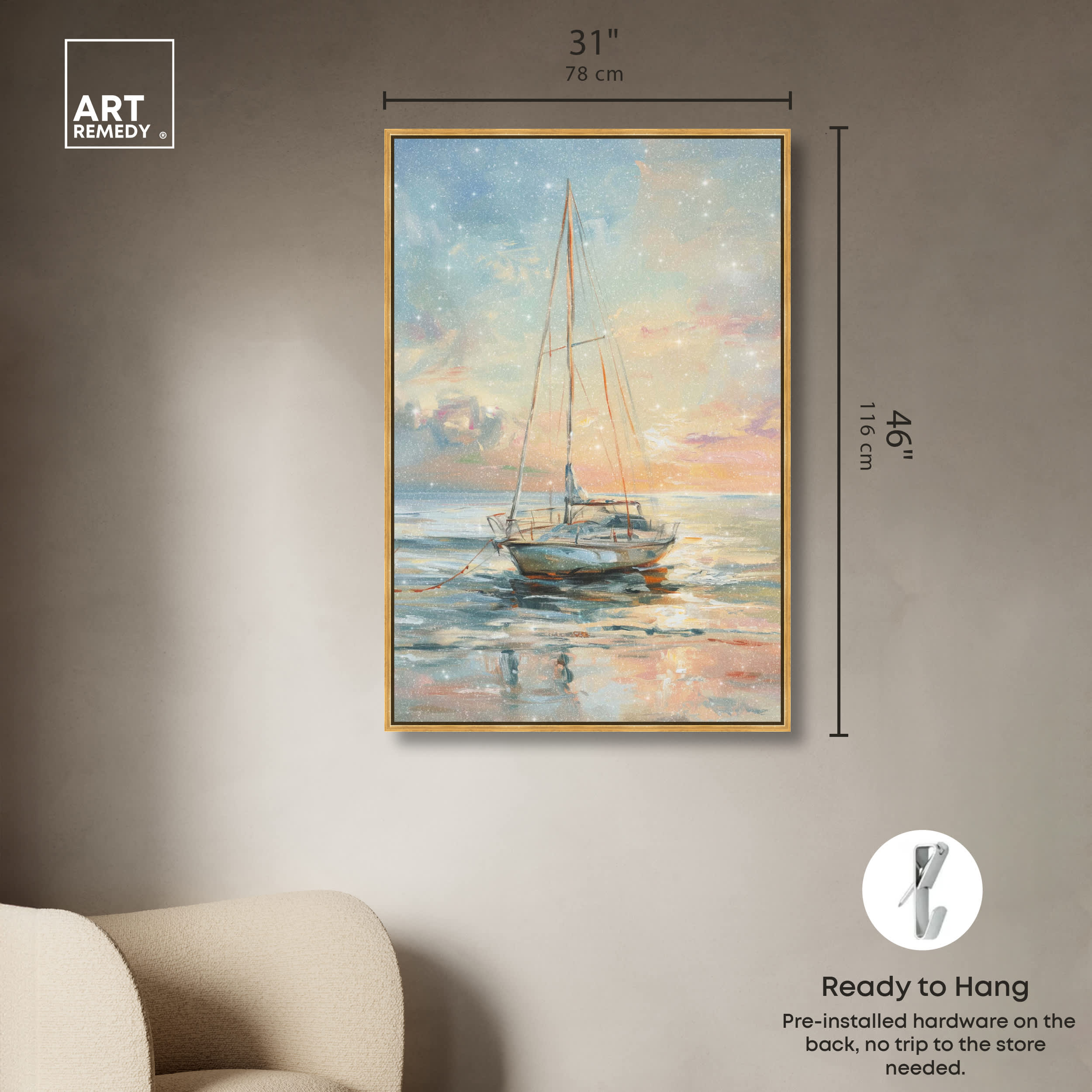 Art Remedy Boat on the Shore Glam Print by Gold Frame 30 x 45 in the ...