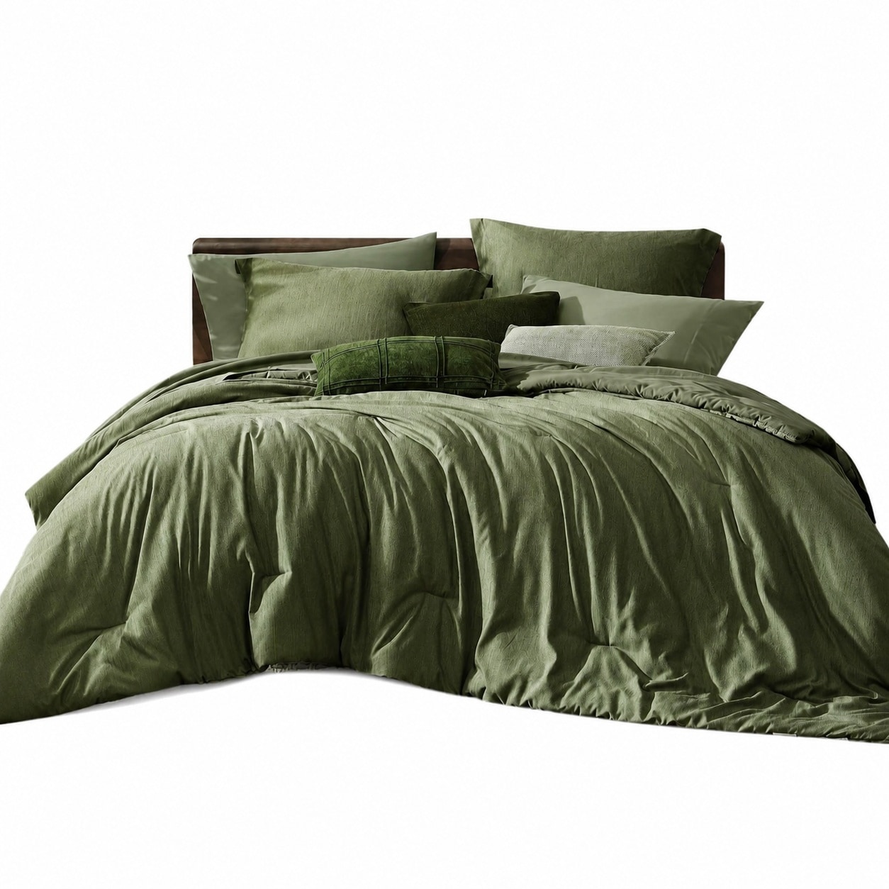 Etokfoks  Olive Green King Size Reversible Comforter Set 7 Piece Bed in a Bag with Sheets Shams and Pillowcases