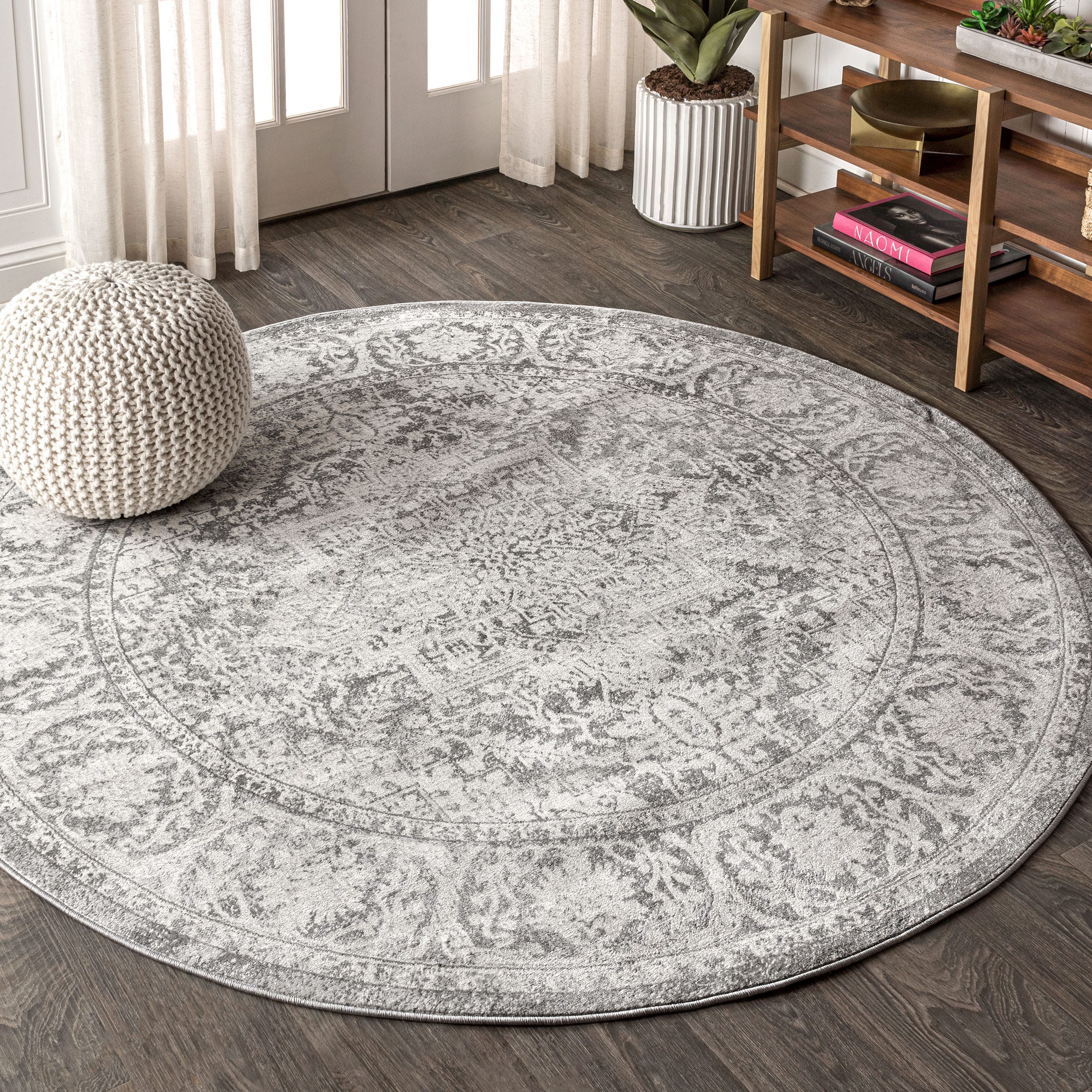 JONATHAN  Y MDP100A-8R MODERN PERSIAN Vintage Medallion 8 x 8 (ft) Loomed Polypropylene Light Gray Round Indoor Medallion Persian Area rug