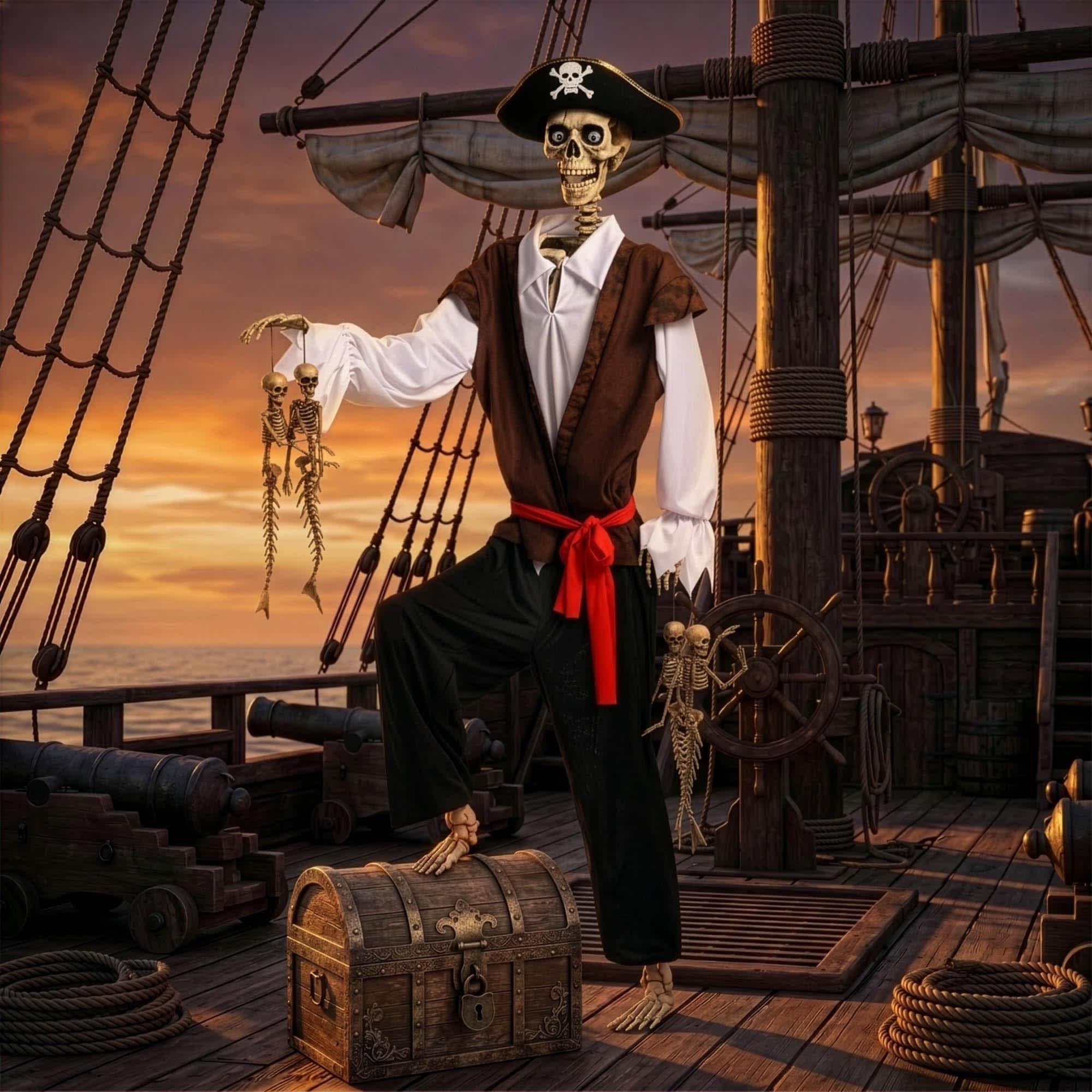 Yescom  5.6 -FT Halloween Pirate Captain Skeleton Life Size Human Bone Movable Joints Outdoor Party Decoration 2026