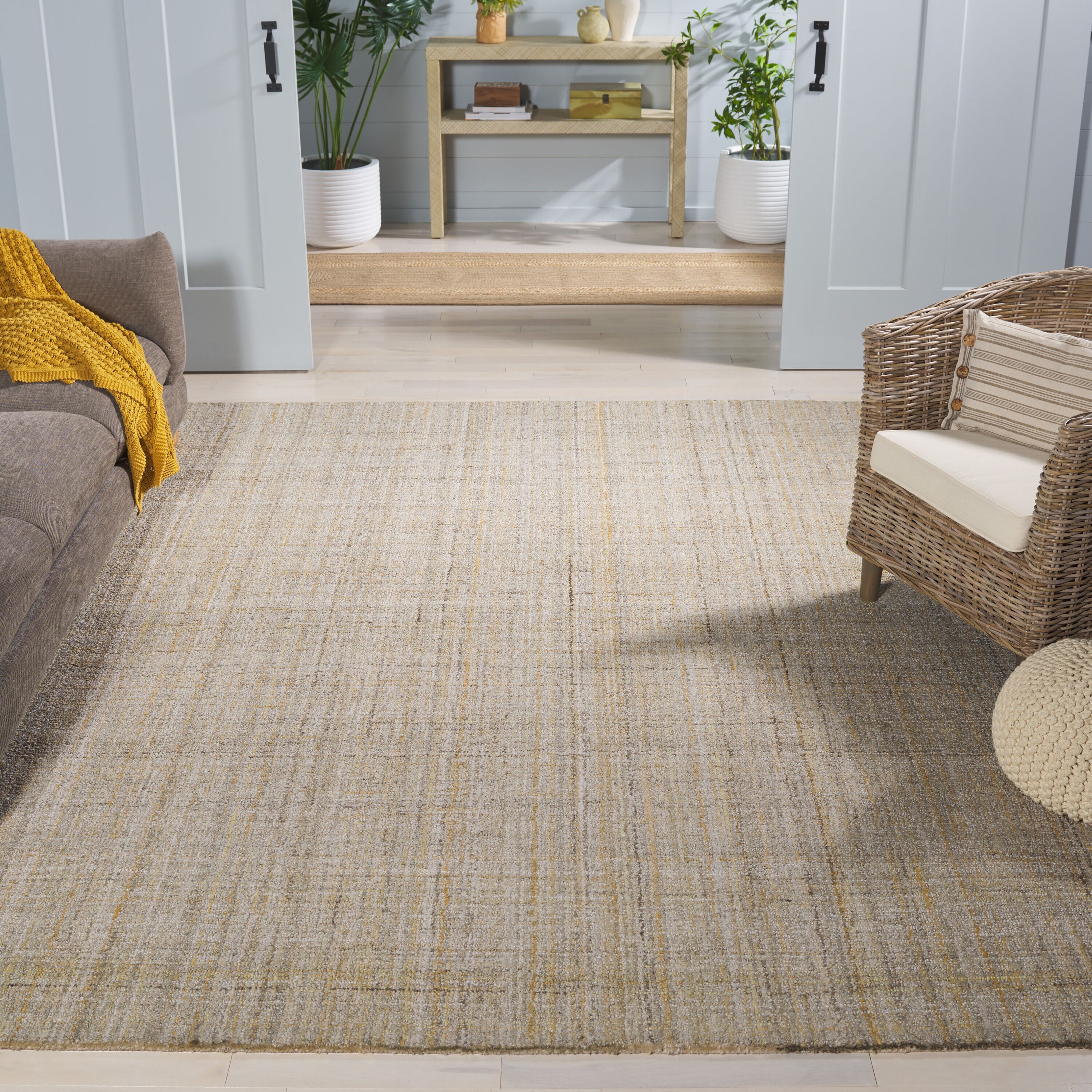 Abstract 8 x 10 (ft) Tufted Polyester Light Green/Beige Rectangular Indoor Solid Professionally Clean Only Area rug