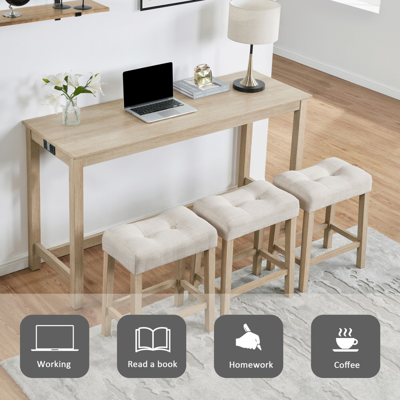 CHITA 4 Piece Modern Wooden Dining Set with Easy Clean Surface Oak in ...