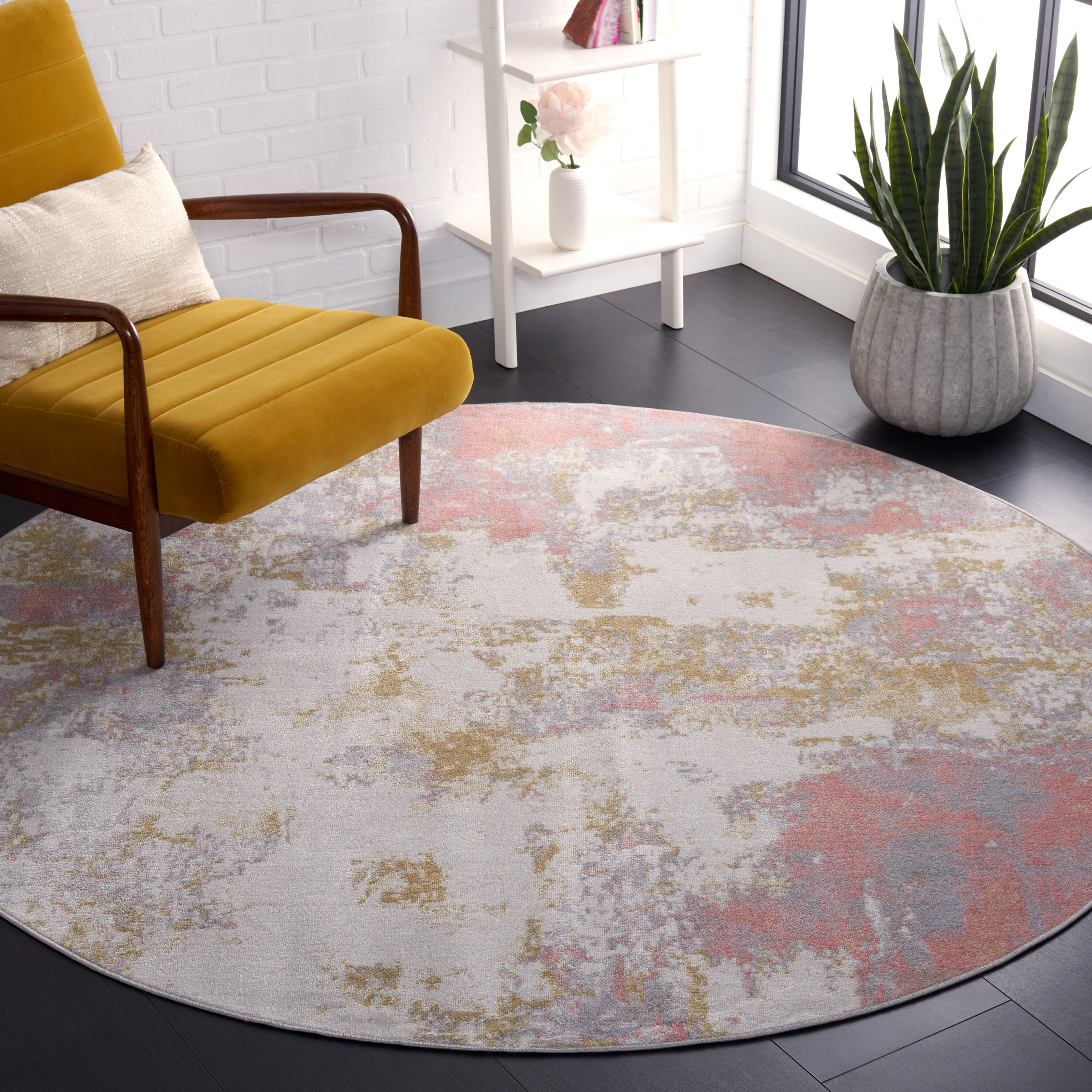 Bayside 128A Ivory/Grey Pink 8ft x 8ft Round Rug