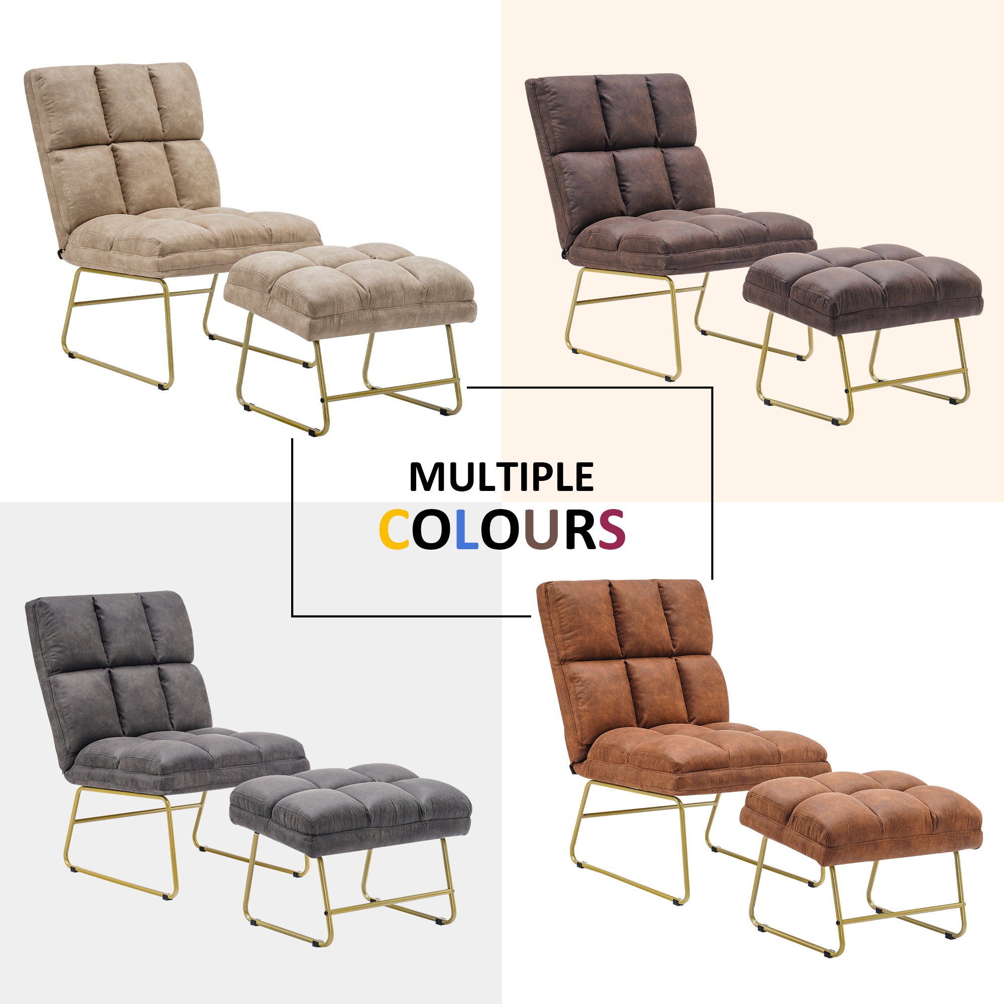 MCombo Accent Chair with Ottoman Textured Fabric Golden Iron Frame 330 ...