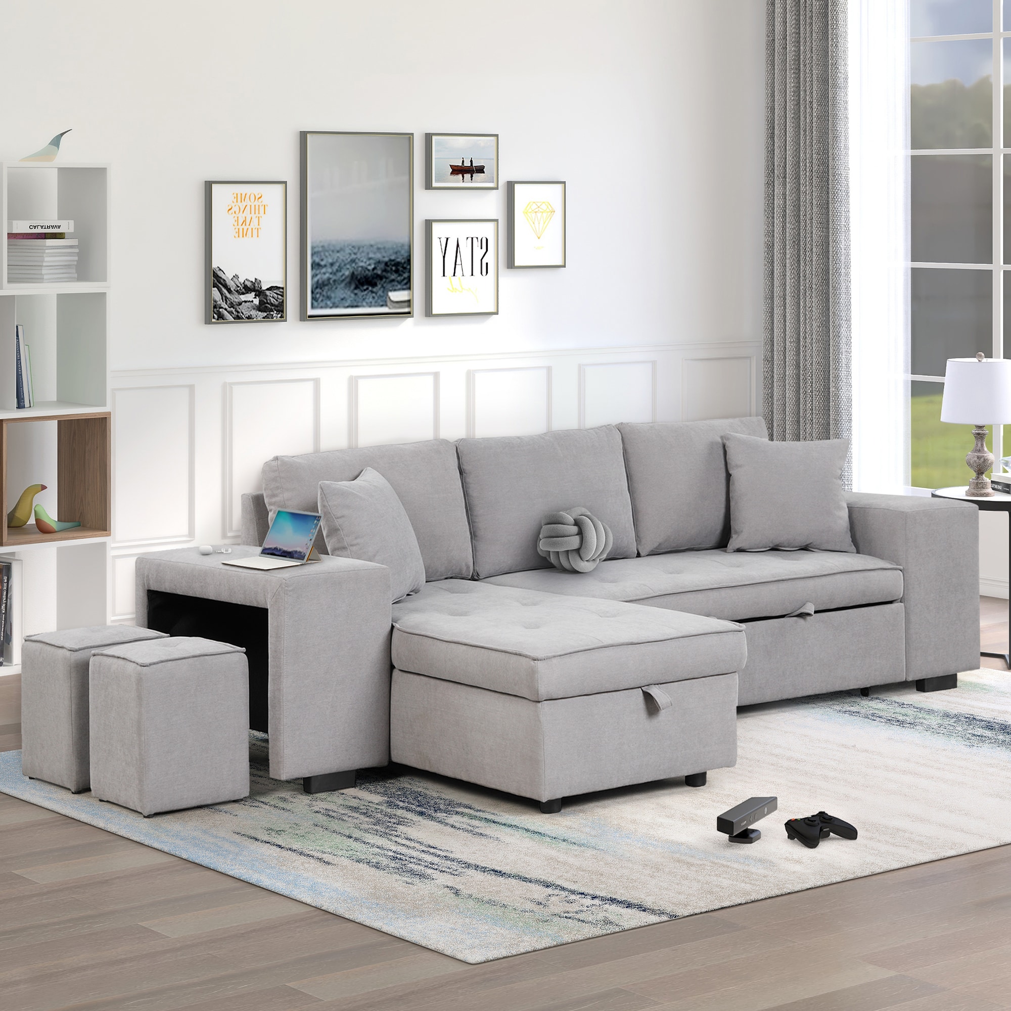 ModernLuxe L-SG000430AAE 58.50-in Modern Gray Faux leather Sofa