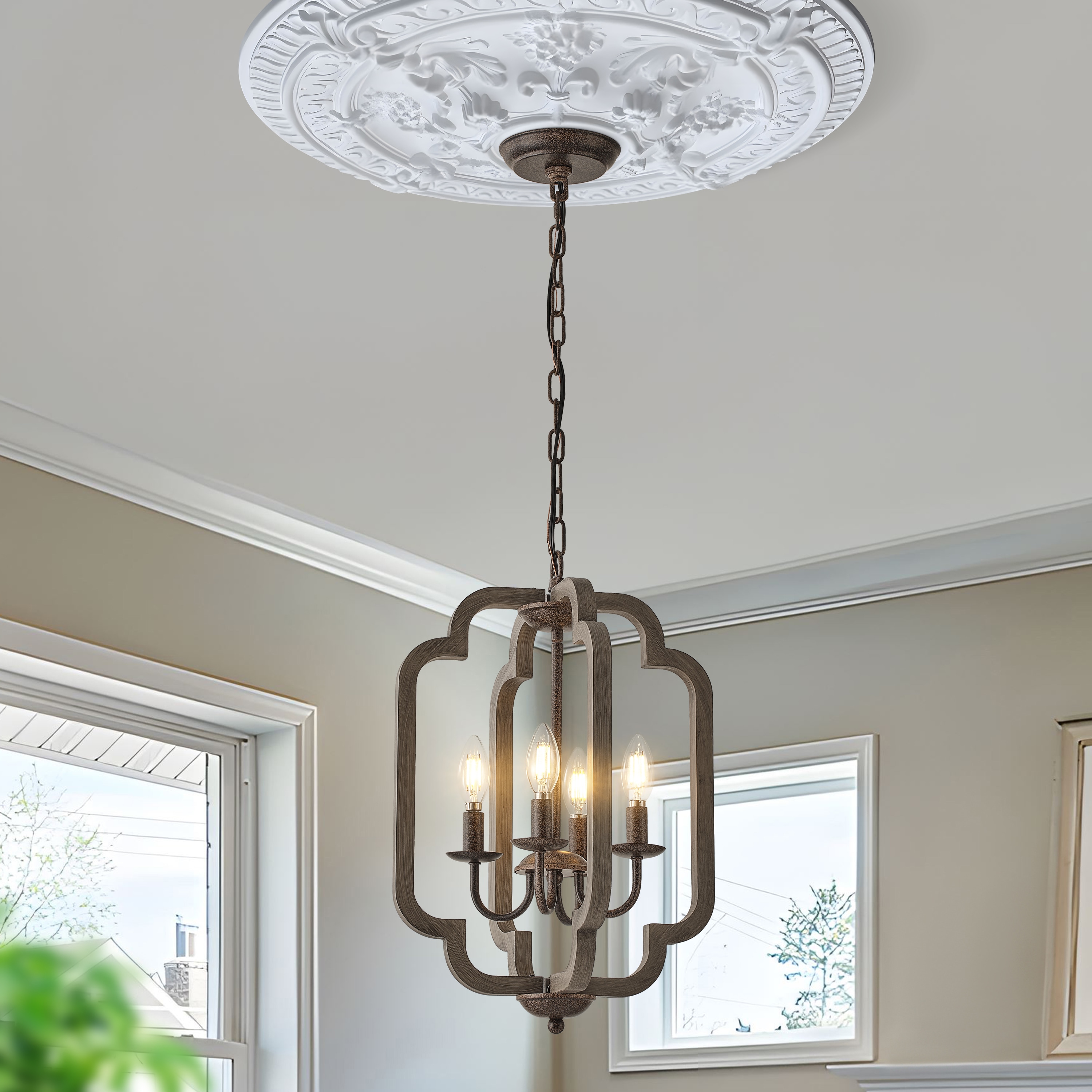 GoYeel 4 -Light Bronze Farmhouse Lantern Hanging Pendant Light in the ...