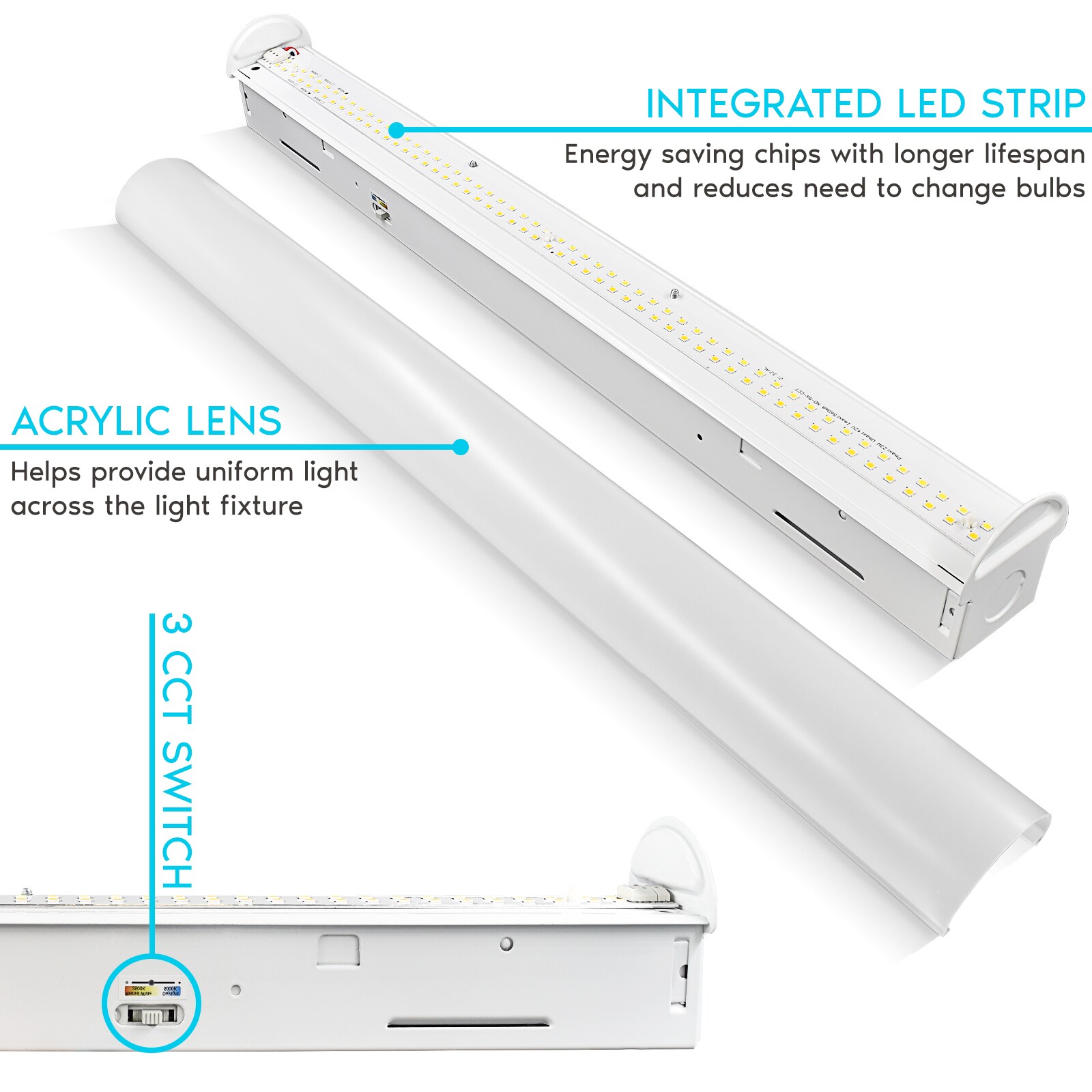 Luxrite 2-ft 2600-Lumen White Tunable White LED Linear Garage Shop ...