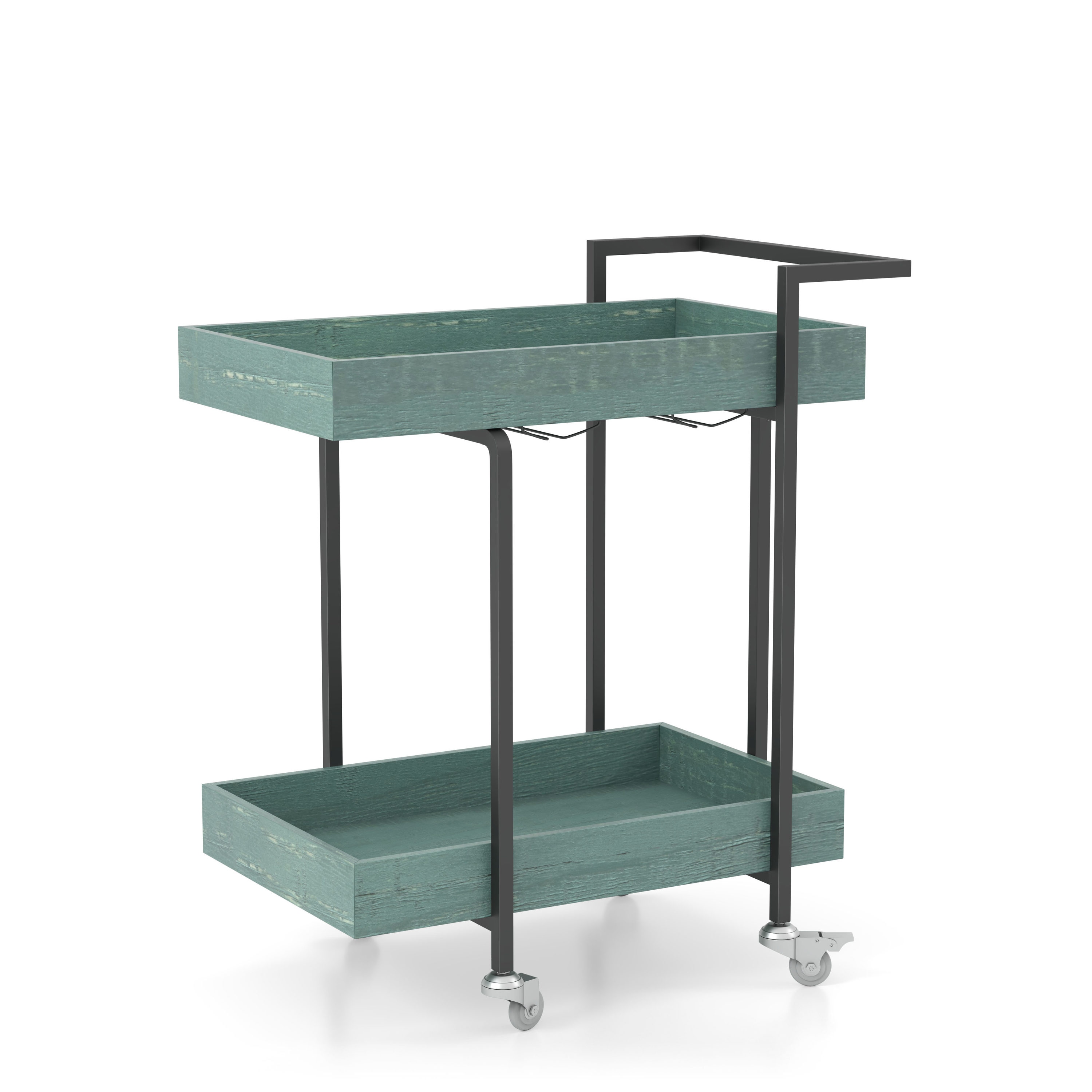 Furniture of America IDF-AC316BL Blue Metal Base with Wood Wood Top Rolling Kitchen Cart ( 18-in x 28-in x 31.5-in )