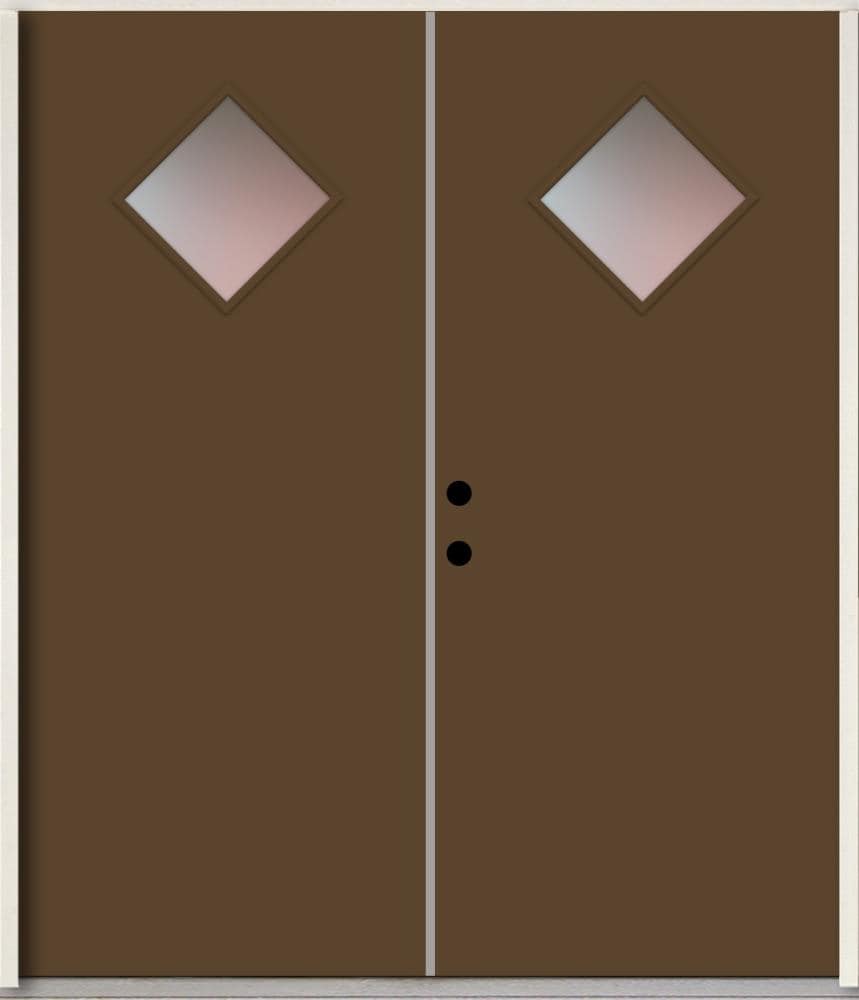 RELIABILT LO1067315 Spotlights 72-in x 80-in x Fiberglass 1/4 lite Right-hand inswing Sable Paint Painted Prehung Double Front Door Insulating core