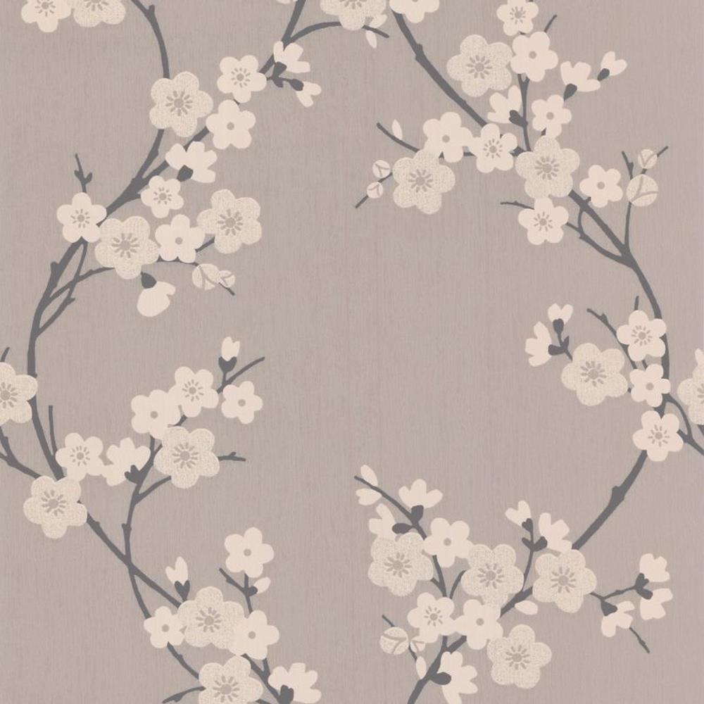 Graham & Brown Chelsea 56-sq ft Taupe/Charcoal Vinyl Textured Floral ...