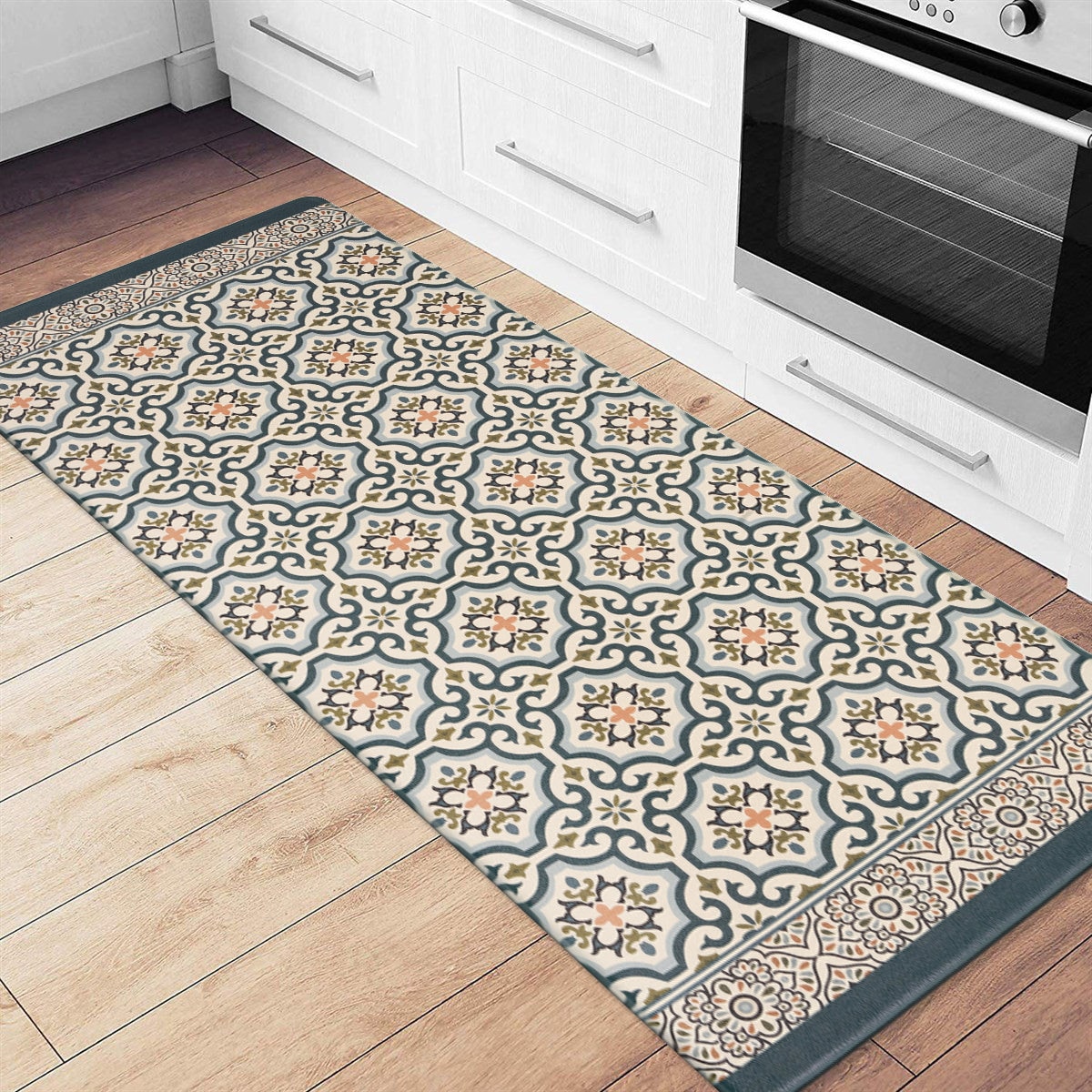 Linen Geometric Cow Print Rugs for Kitchen Floor, Farmhouse Kitchen Mats  Cushioned Anti Fatigue 2 Piece Set, Kitchen Mat Set of 2 and Kitchen Rug