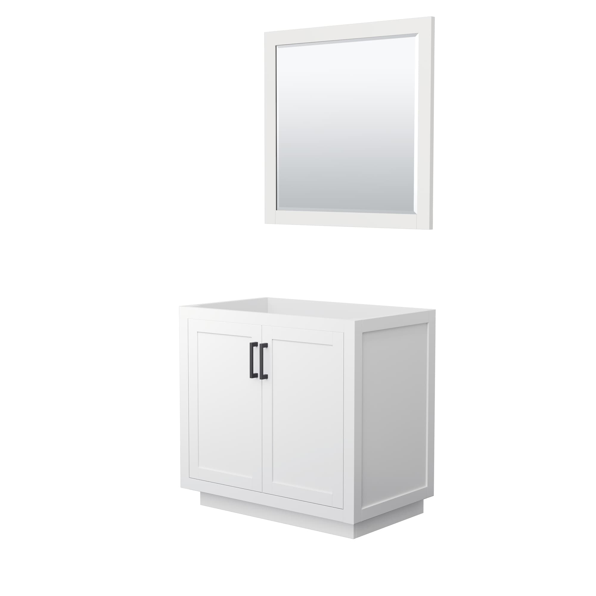 Wyndham Collection WCF292936SWBCXSXXM34 Miranda 36-in White with Matte Black Trim Bathroom Vanity Base Cabinet without Top (Mirror Included)