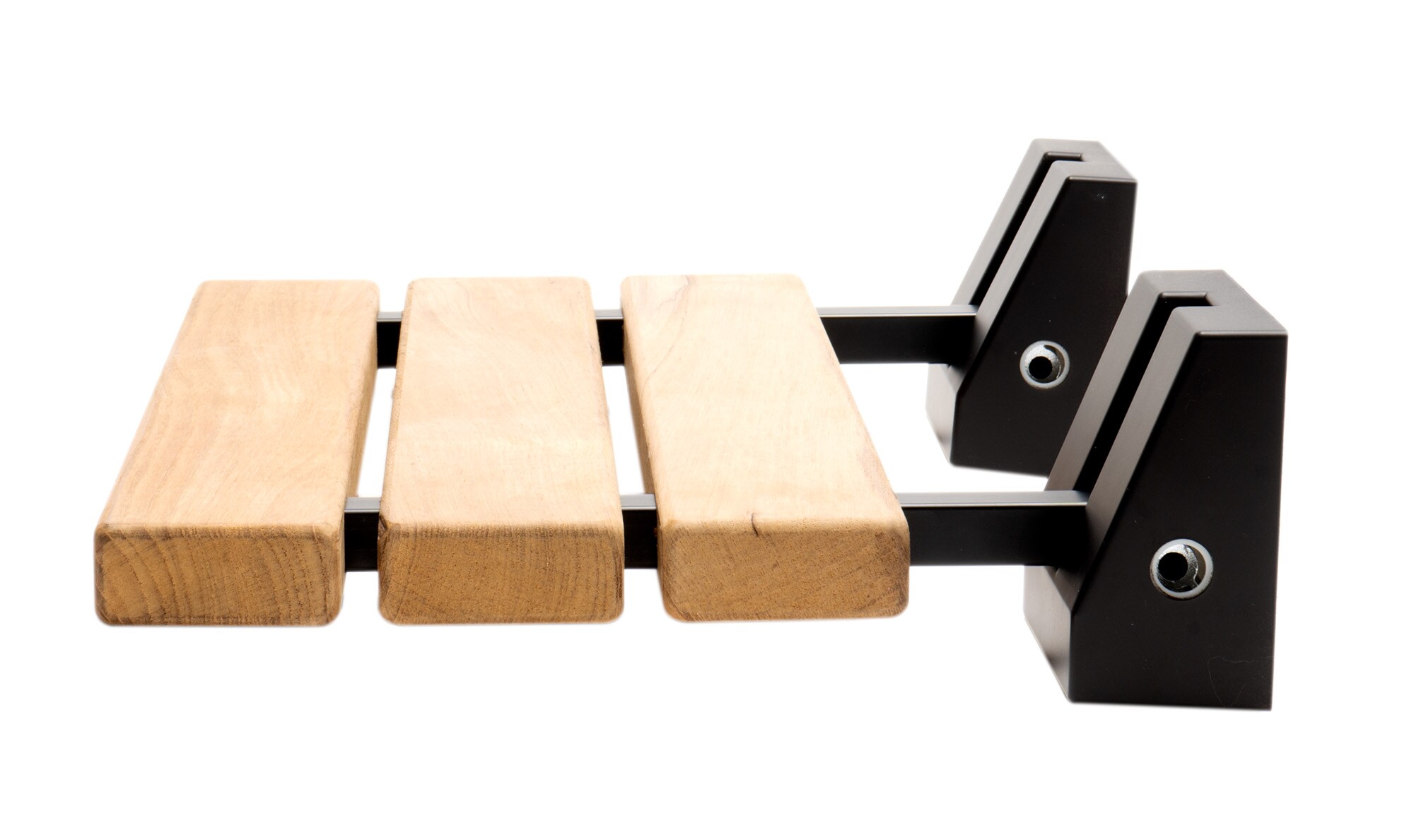 Foldable Teak and Black Matte Shower Seat with Square Hardware