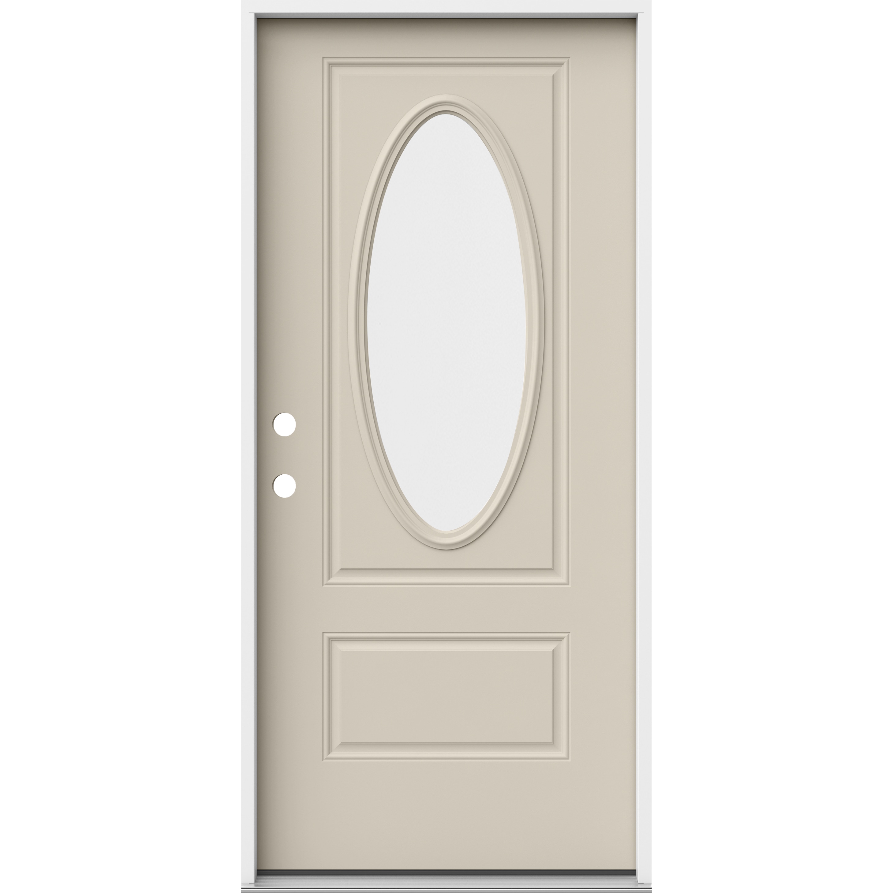 JELD-WEN LOWOLJW230400284 36-in x 80-in x 4-9/16-in Steel Oval lite Right-hand inswing Primed Prehung Front Door Insulating core