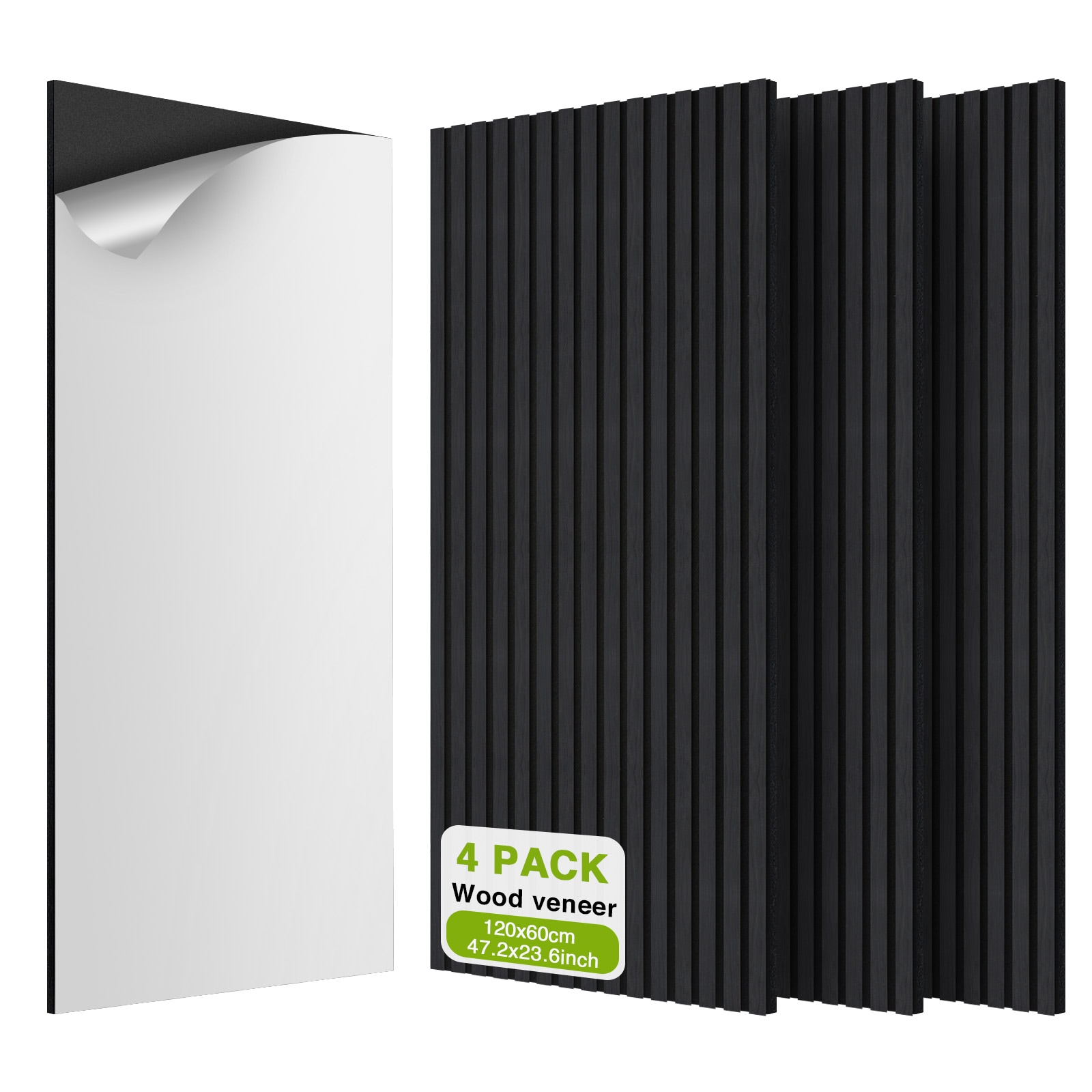 Belffin 4 Pack Acoustic Wood Wall Panels Self-Adhesive Soundproof Panels 3D Fluted Decorative Wall Paneling Matte Black