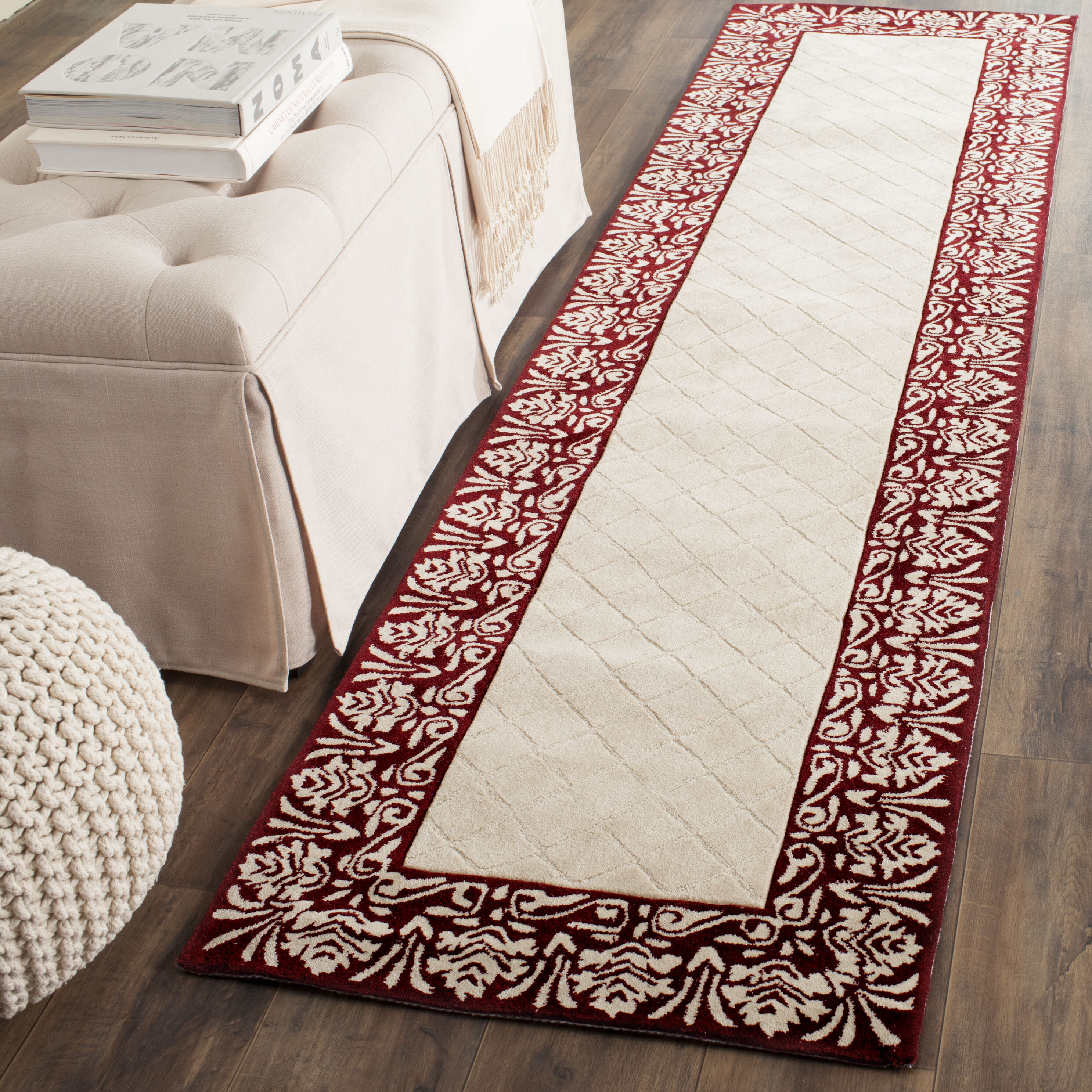 Tlp 755C Harrison Ivory Maroon 2ft-3in x 9ft Traditional Rug
