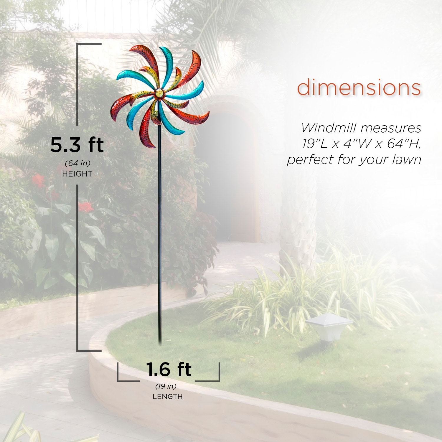 63" Multicolor Metal Windmill Garden Stake Spinner