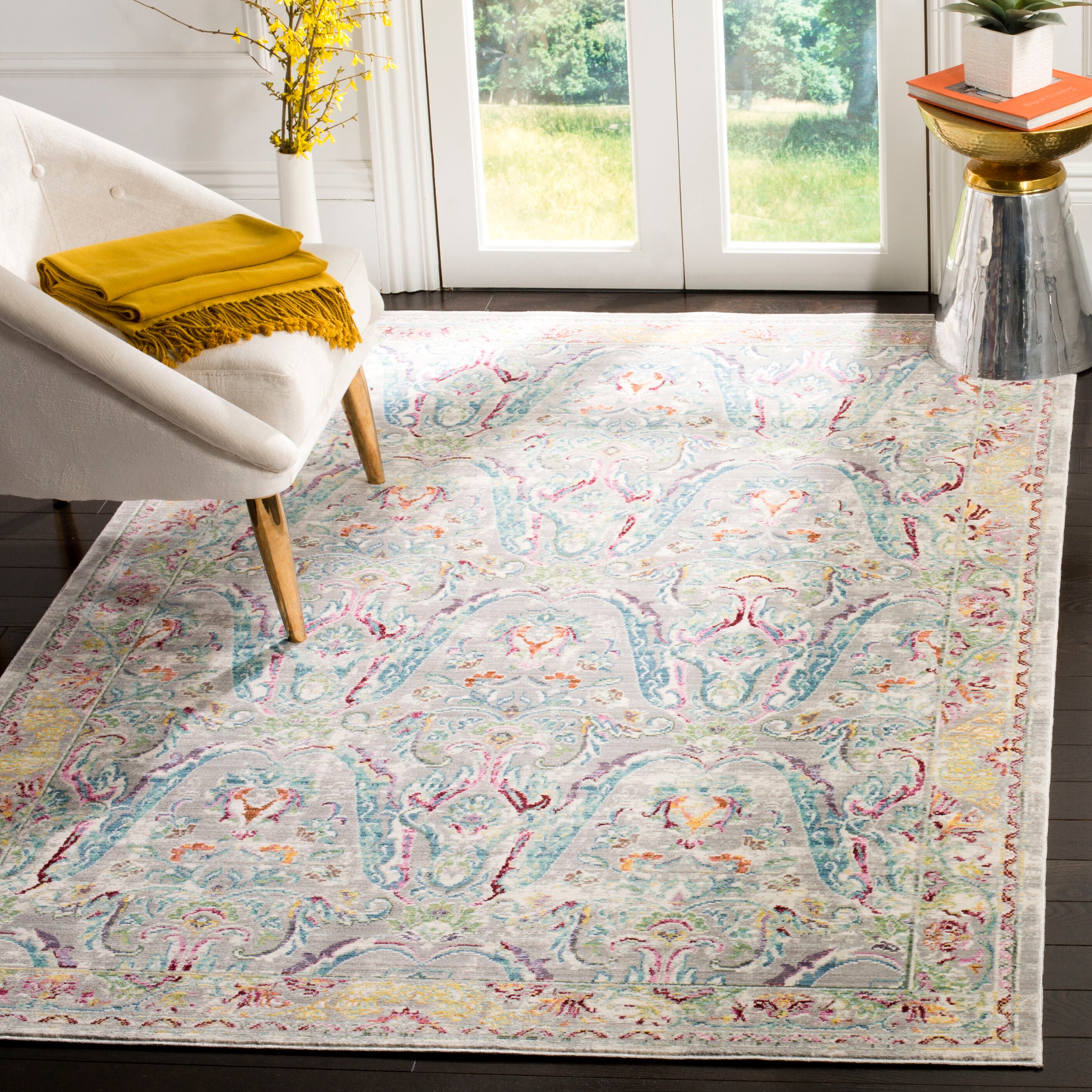 Safavieh MYS925L-3 Mystique Cadiz 3 x 5 (ft) Loomed Polyester Gray/Light Blue Rectangular Indoor Distressed/Overdyed Throw rug