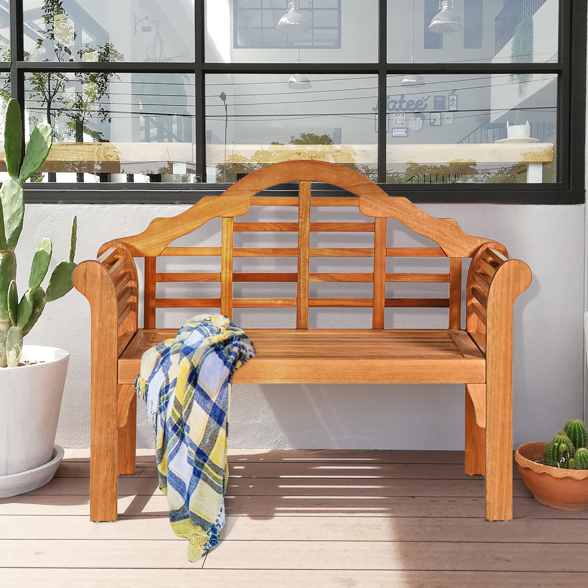 Eucalyptus Wood Folding Outdoor Bench with Armrests