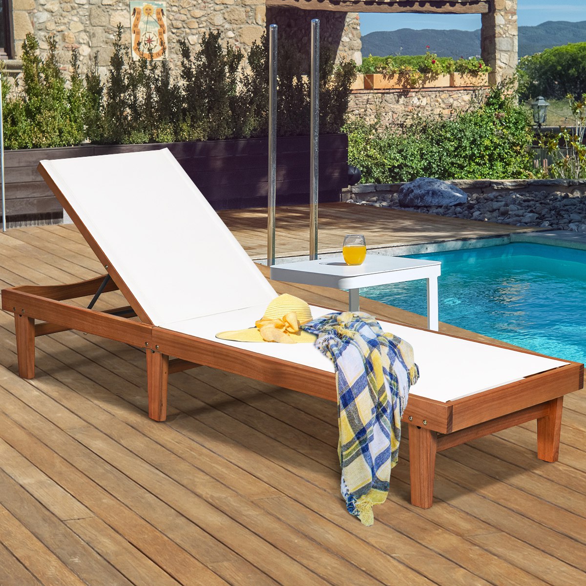 Costway OP70263 Patio Lounge Chair with 5-Postion Adjustable Backrest and Quick-Drying Fabric