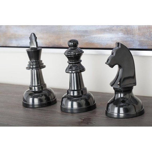 Cosmoliving By Cosmopolitan Large Metallic Black Decorative Chess Piece Sculptures Table Decor Set Of 3 4 X 10 4x 9 In The Accessories Department At Com - Oversized Chess Pieces Home Decor